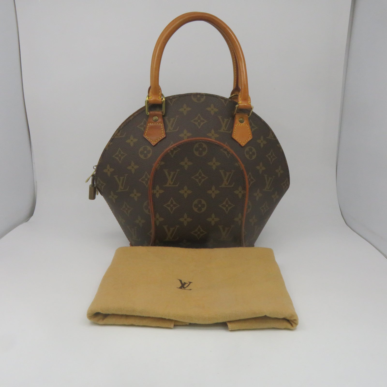 LOUIS VUITTON Monogram Elipse金扣手挽袋啡色