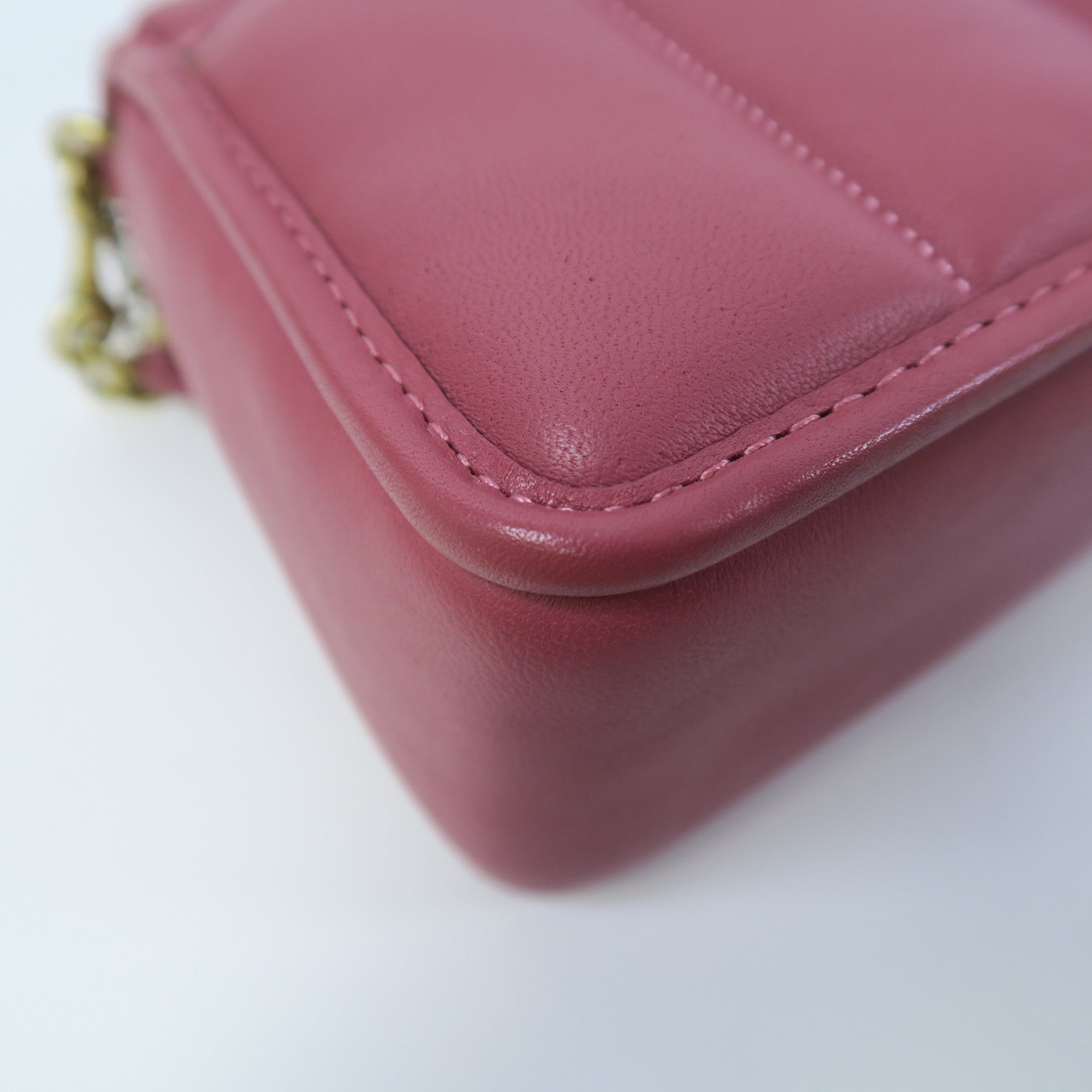COACH 羊皮皮革Turnlock Clutch 20 Chain Shoulder金扣手挽肩背兩用袋粉紅色
