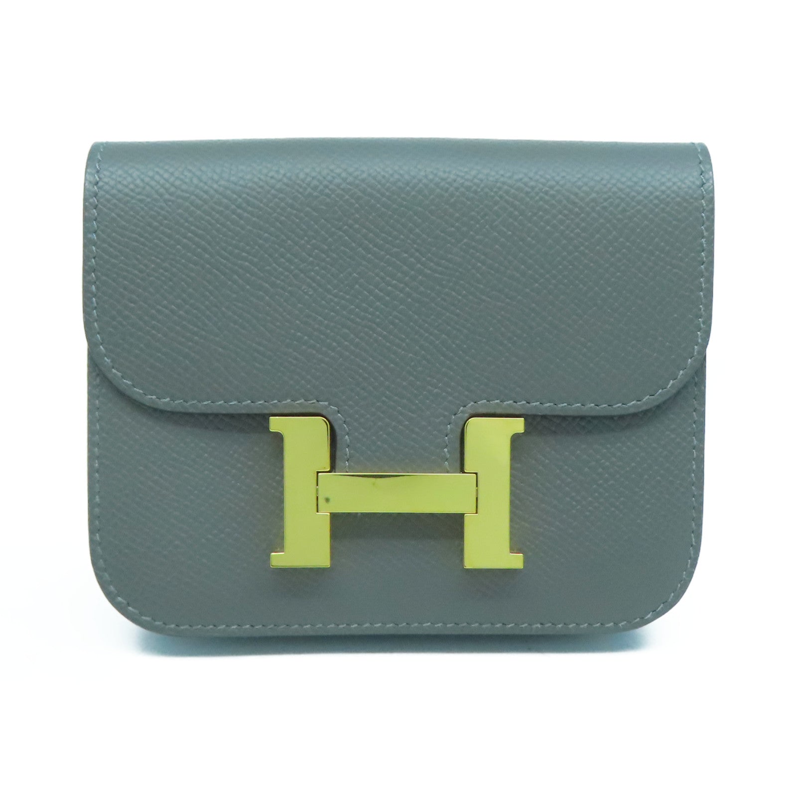 HERMES Epsom皮革Constance Slim金扣錢包積雨雲灰