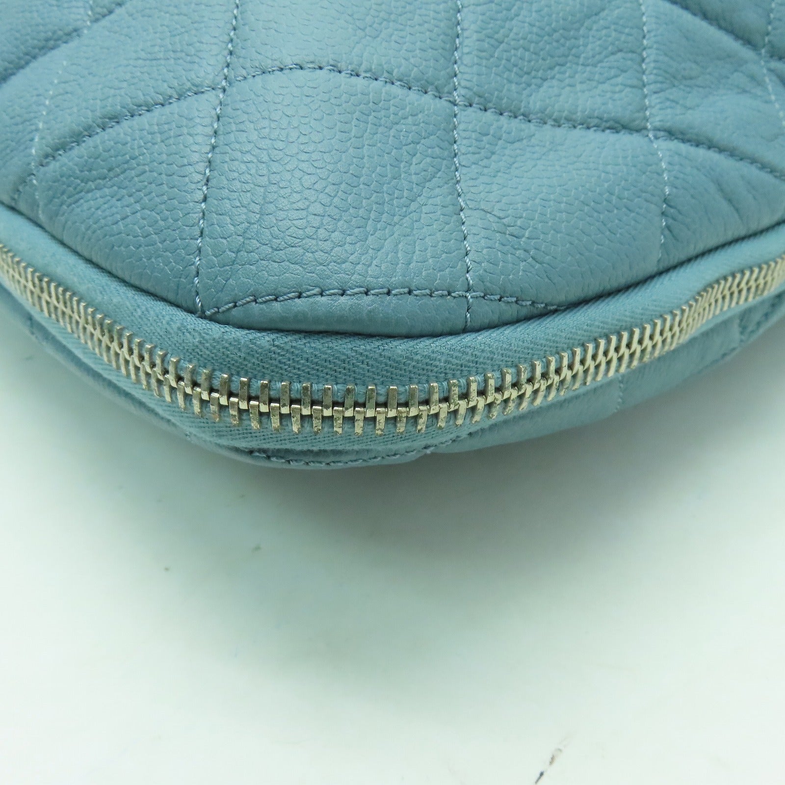 CHANEL 菱格牛皮皮革Shoulder Bag銀扣肩背袋藍色