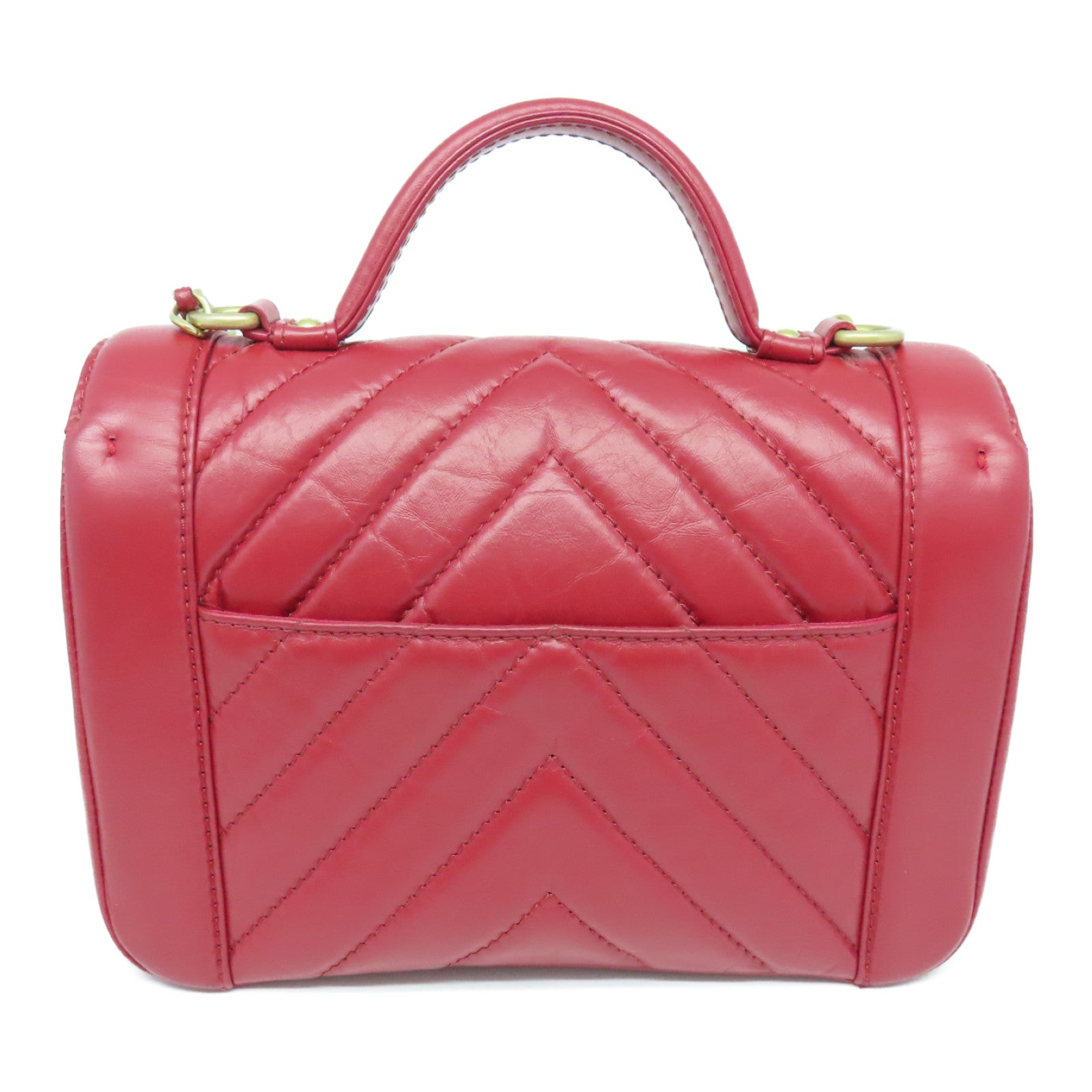 CHANEL 斜纹牛皮皮革Chain Shoulder Bag金扣链带肩背袋红色