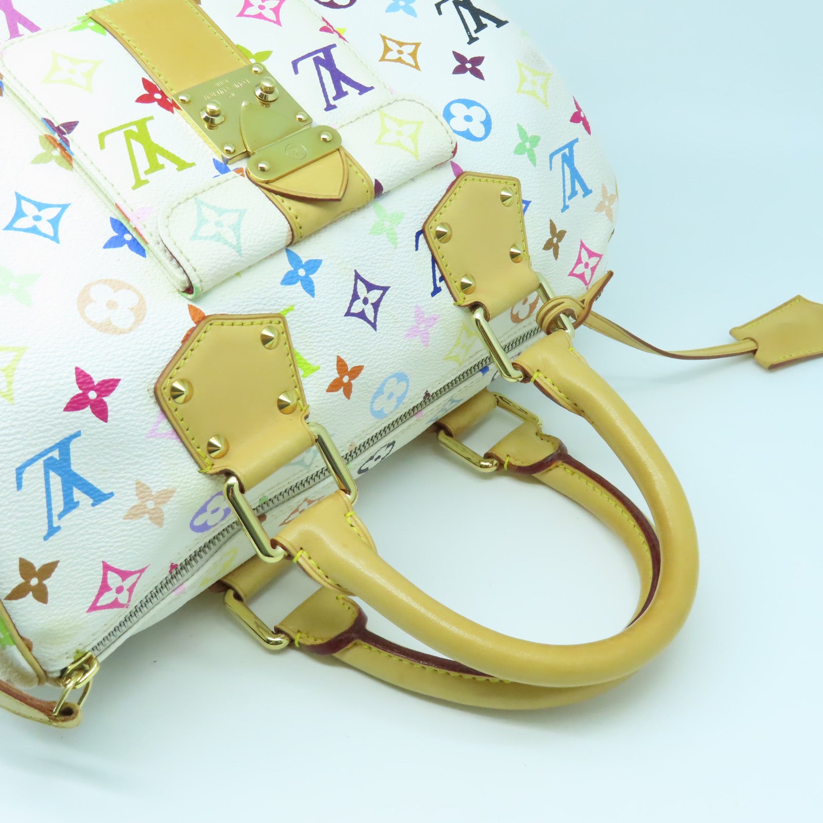LOUIS VUITTON Monogram Multicolore Speedy 30金扣手挽袋白色