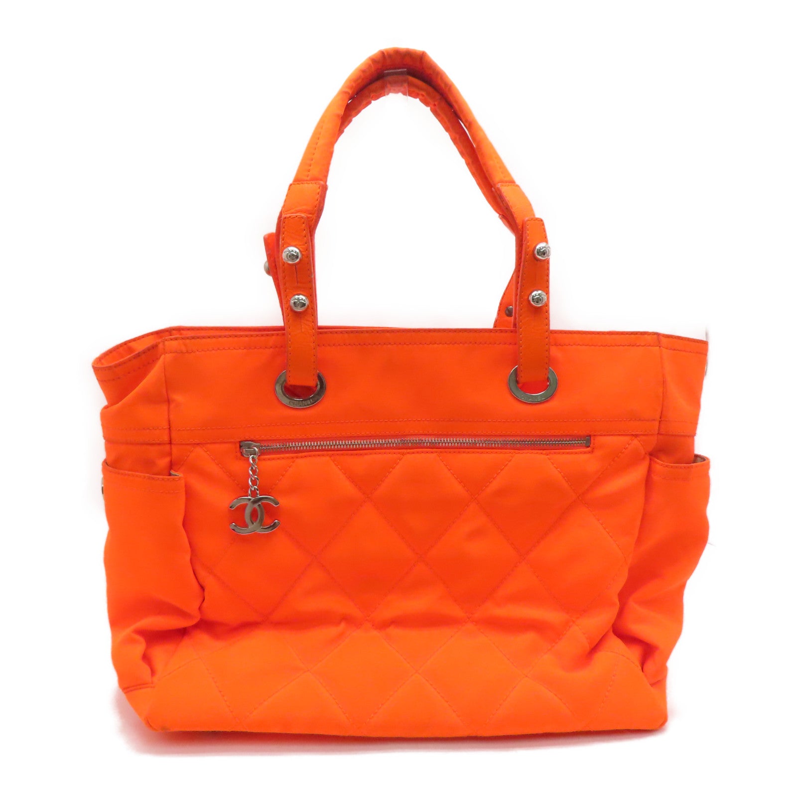 CHANEL 【激減優惠】菱格聚酯纖維Hand Bag銀扣手挽袋橙色