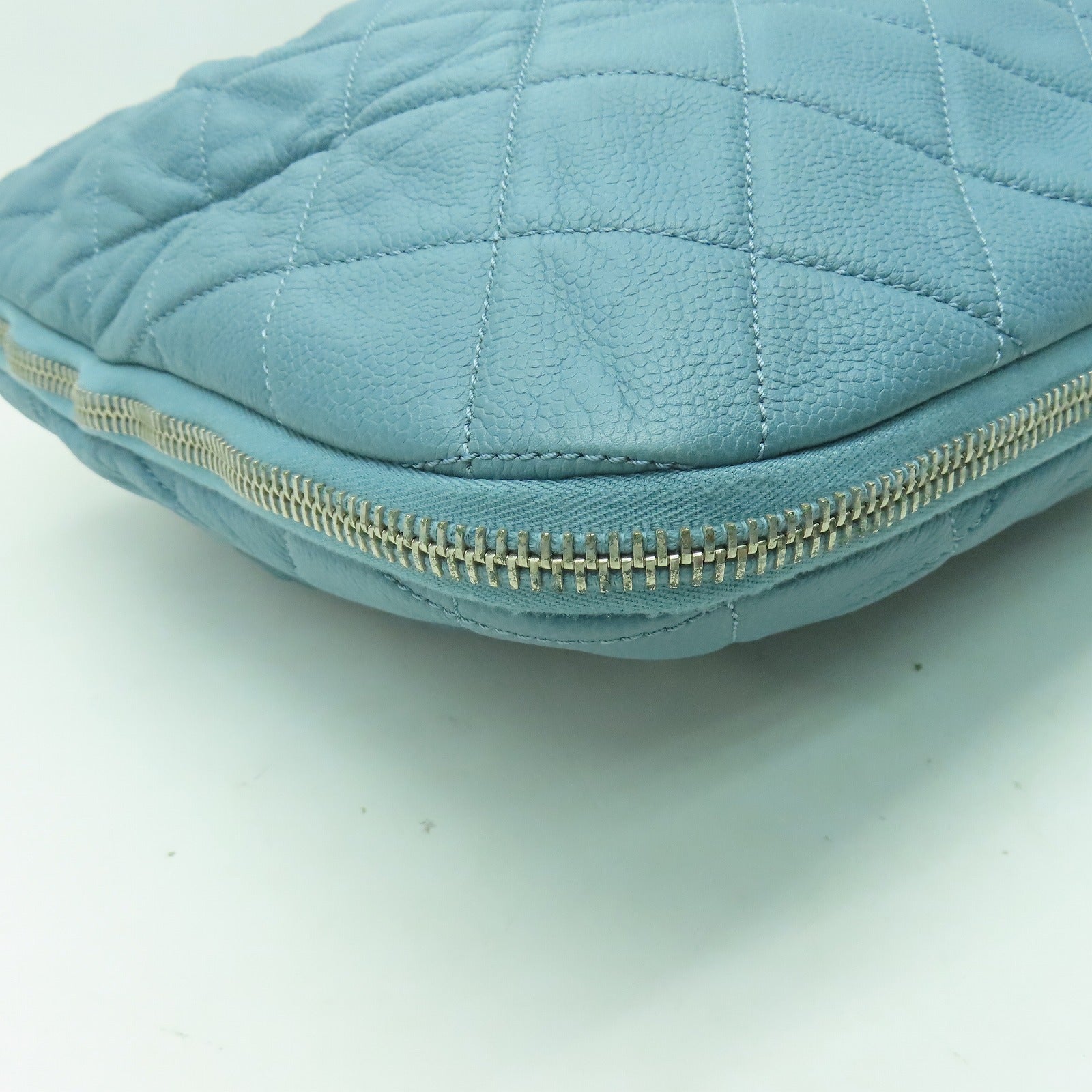 CHANEL 菱格牛皮皮革Shoulder Bag銀扣肩背袋藍色