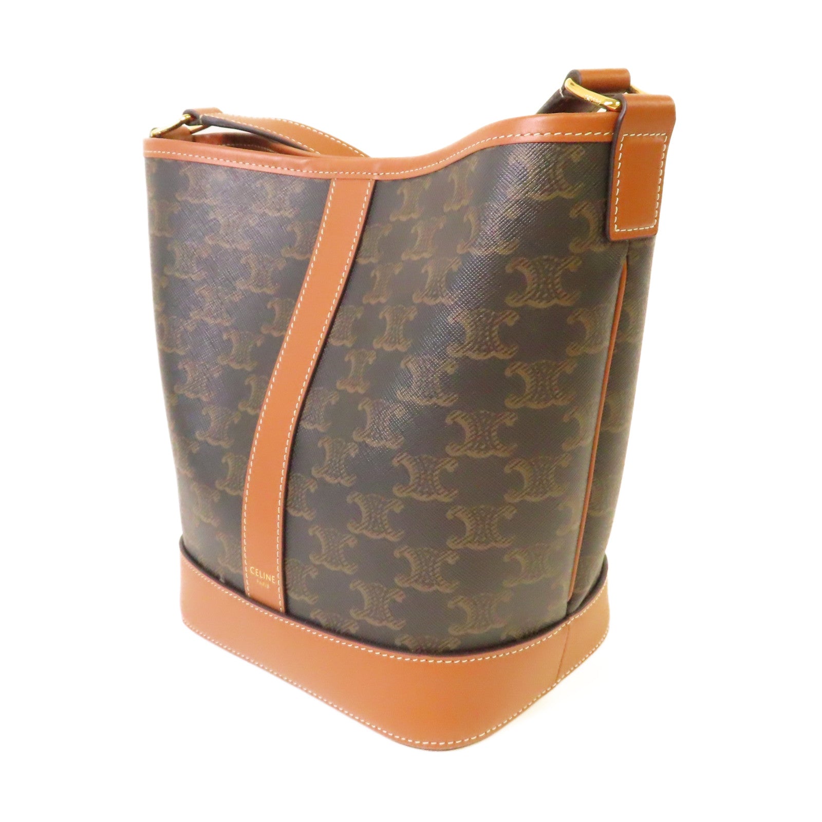 CELINE Triomphe帆布Small Bucket Shoulder Bag金扣肩背袋啡色