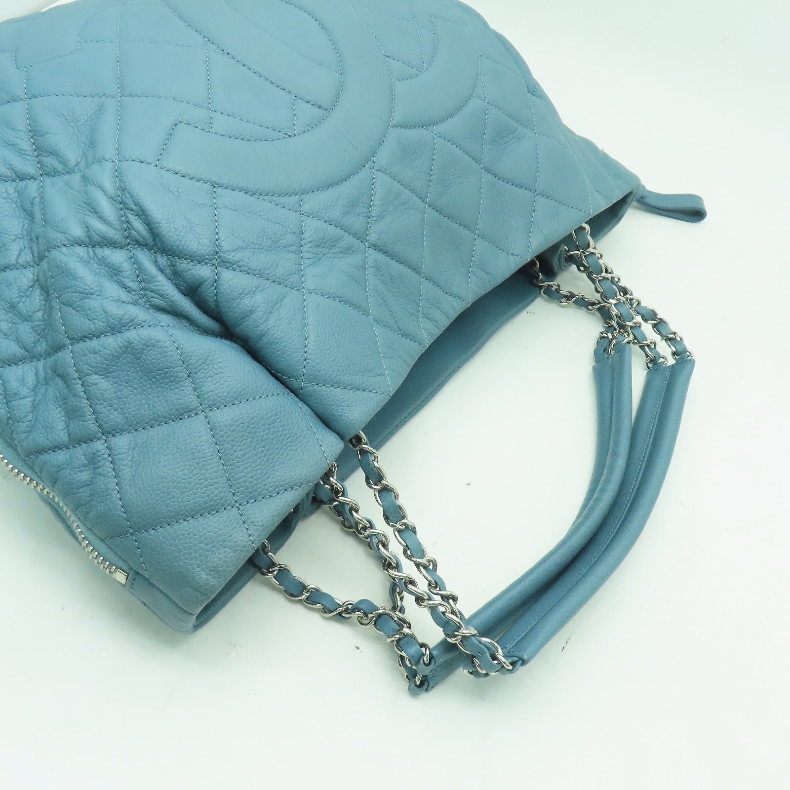 CHANEL 菱格牛皮皮革Shoulder Bag銀扣肩背袋藍色