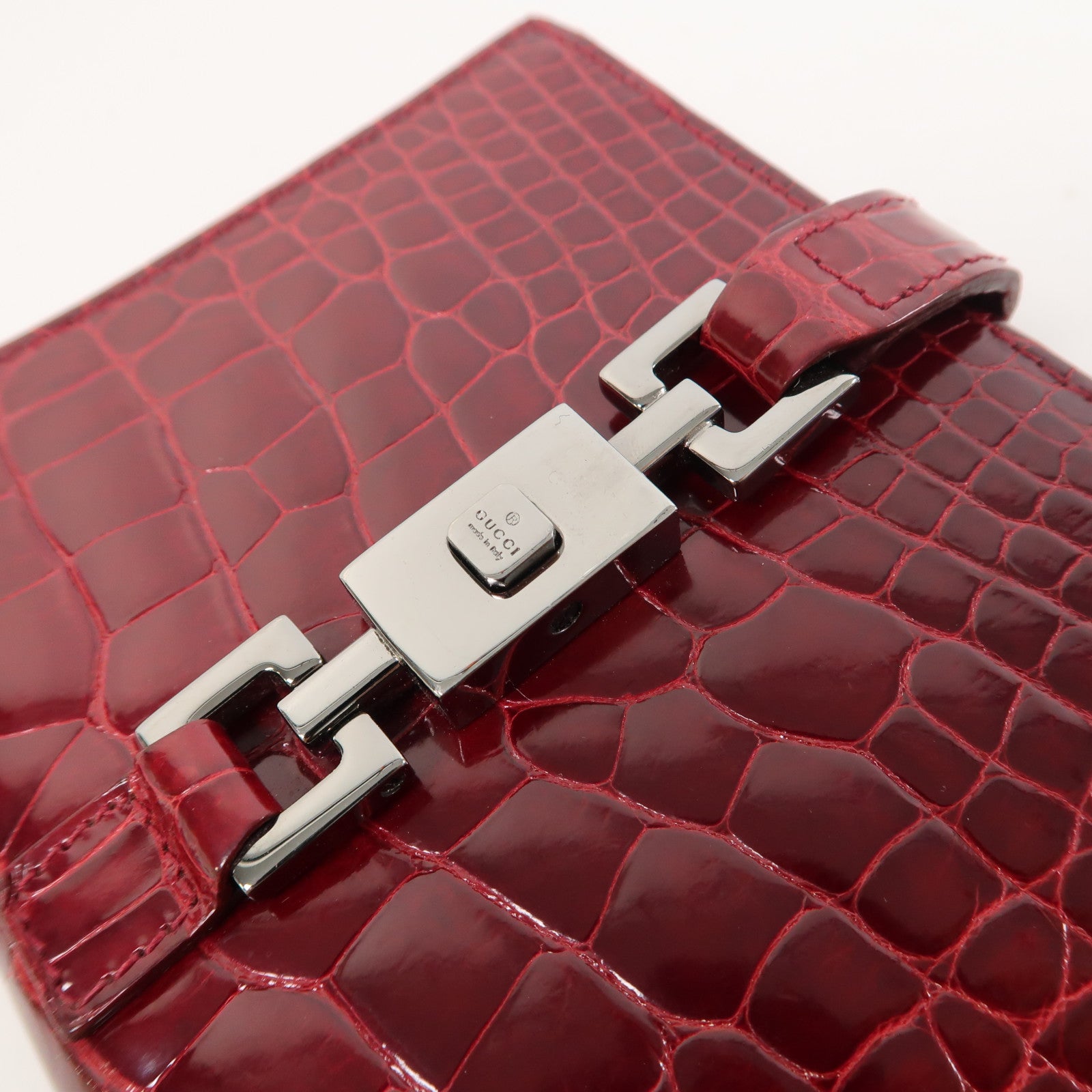 GUCCI 鱷魚皮革Wallet銀扣錢包紅色