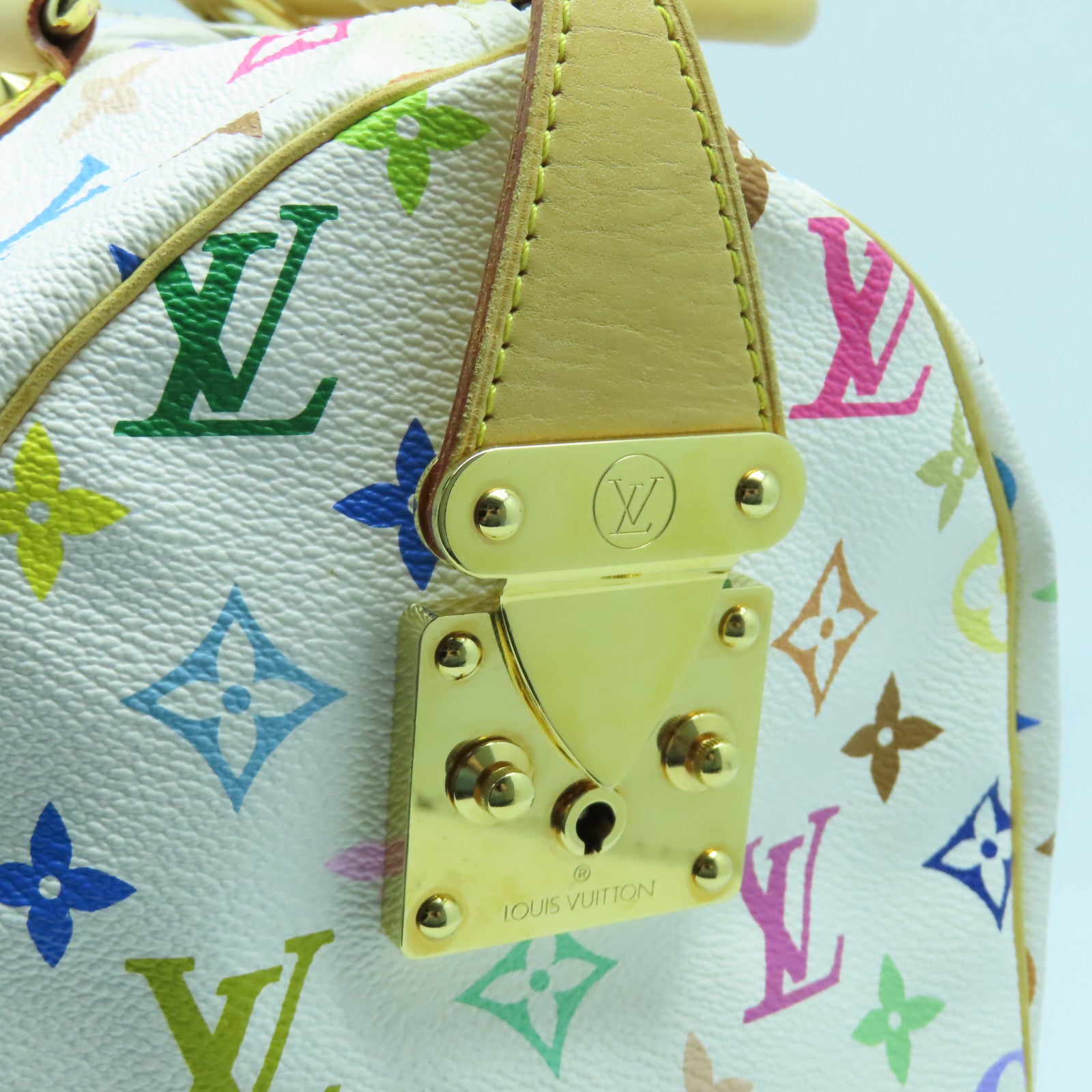 LOUIS VUITTON Monogram Multicolore Speedy 30金扣手挽袋白色