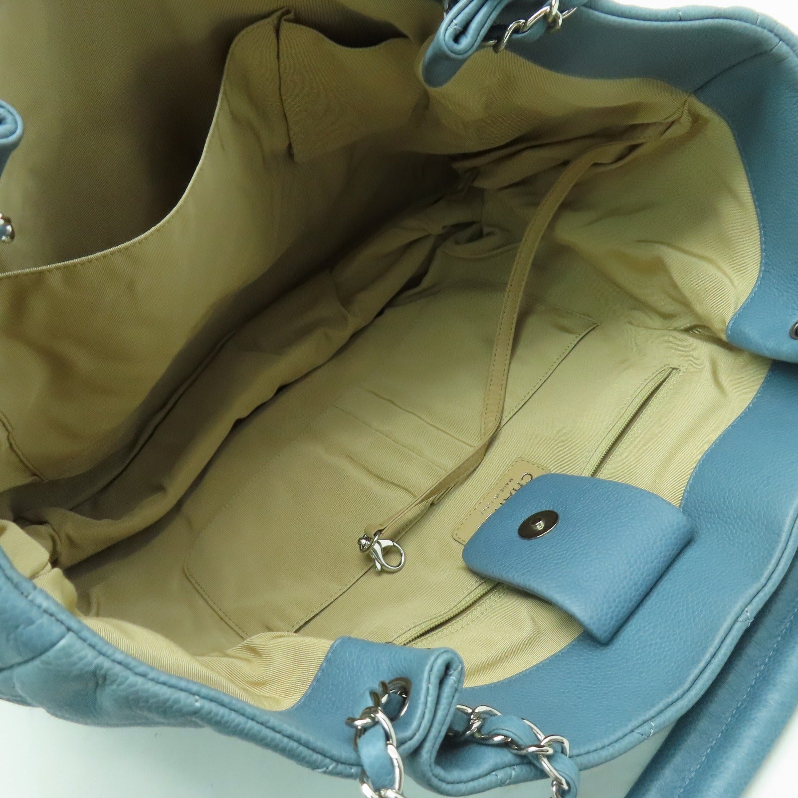 CHANEL 菱格牛皮皮革Shoulder Bag銀扣肩背袋藍色