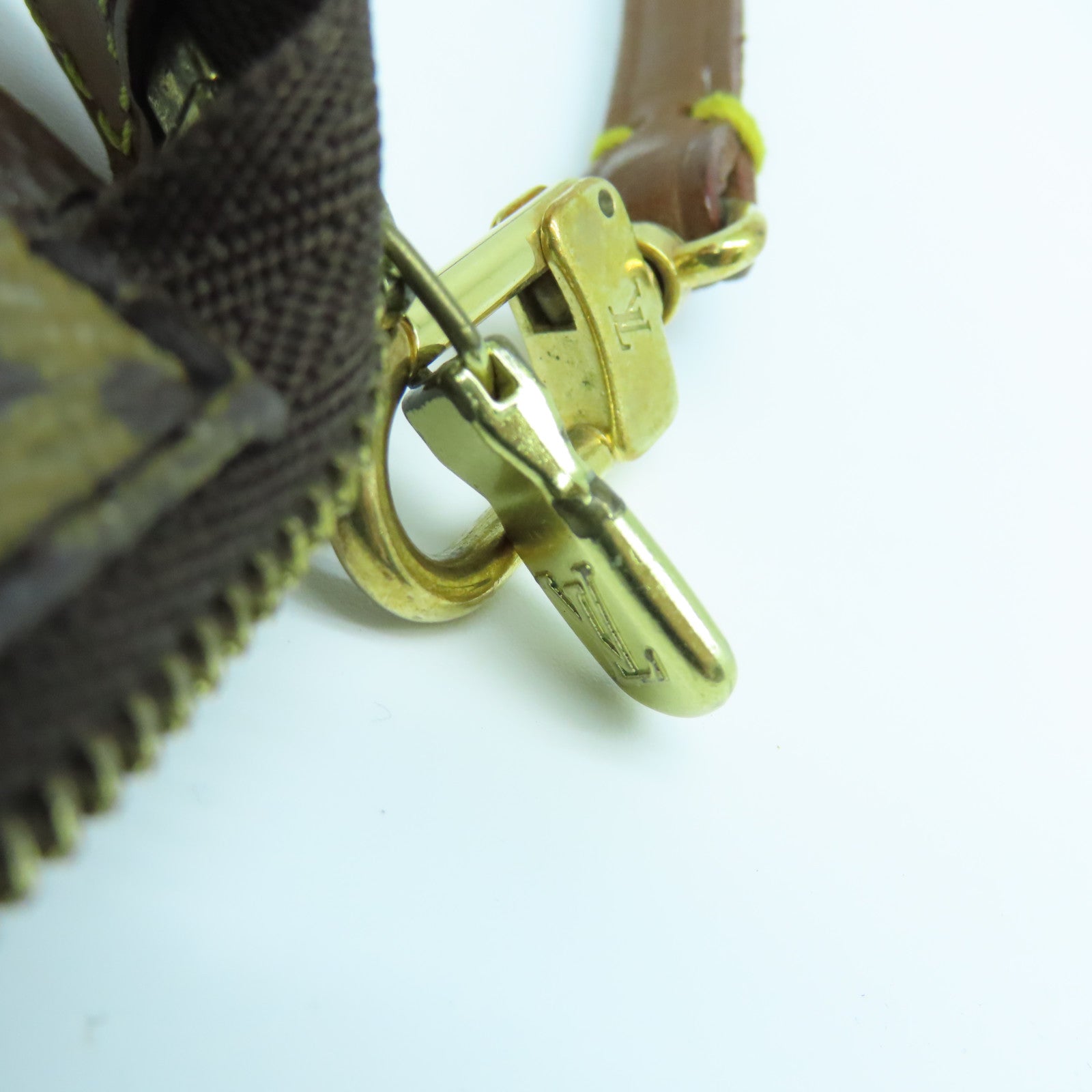 LOUIS VUITTON Monogram Pochette Accessories gold buckle handle bag brown