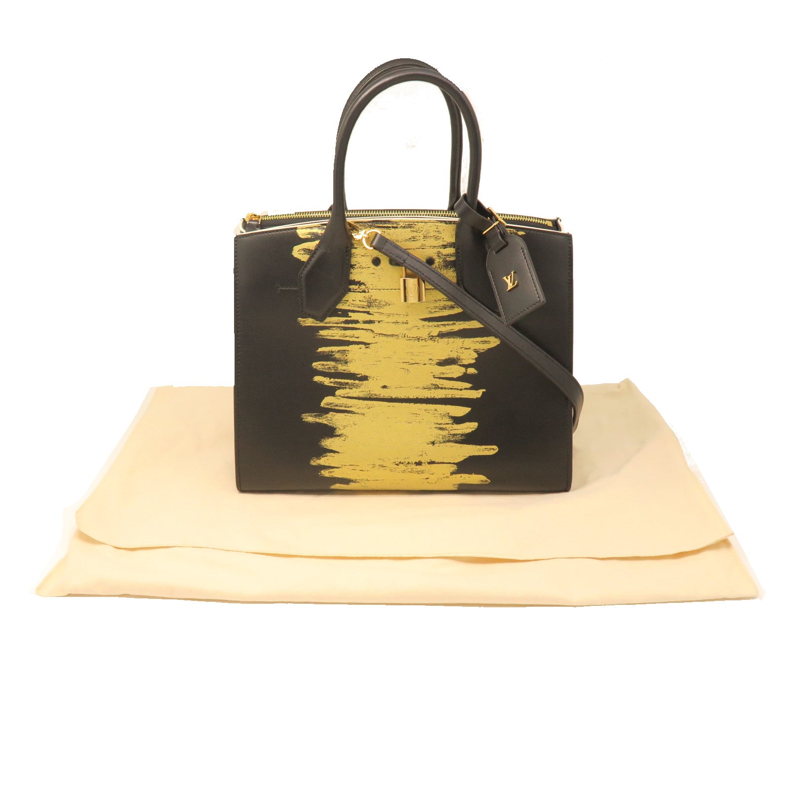 LOUIS VUITTON Cowhide Leather Steamer MM Handle Shoulder Bag Black/Gold