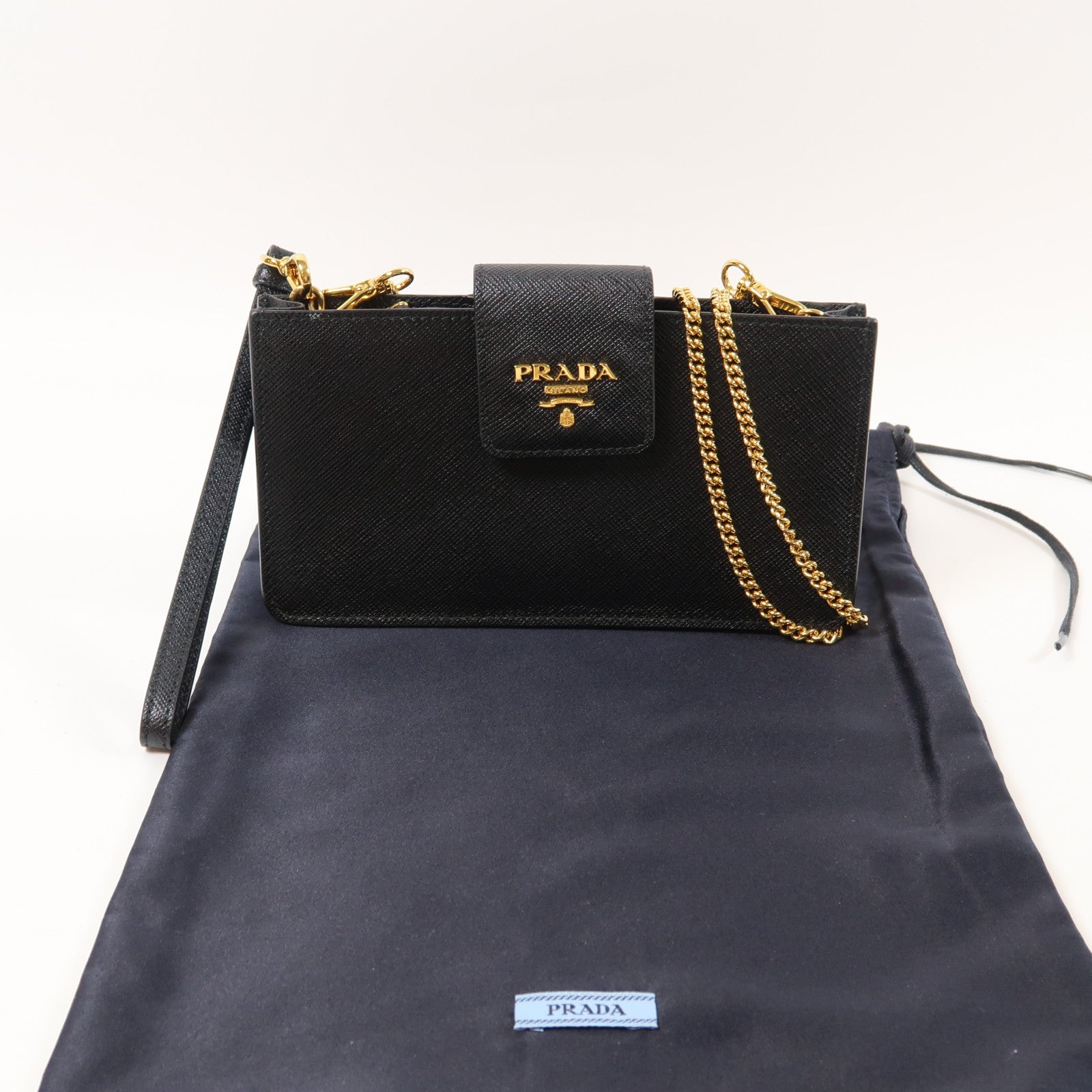 PRADA Saffino皮革2 Way Shoulder Bag金扣手挽肩背兩用袋黑色