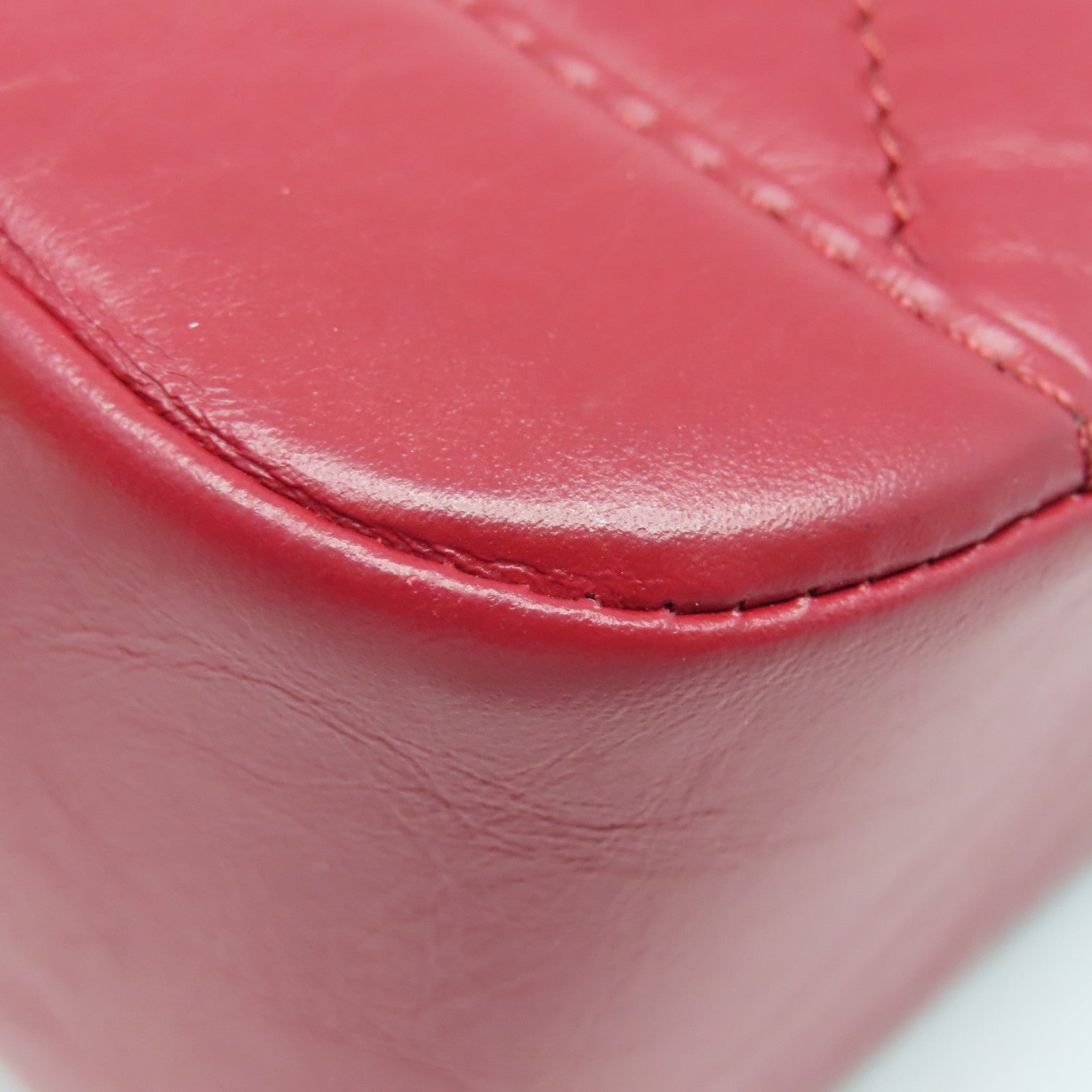 CHANEL 斜纹牛皮皮革Chain Shoulder Bag金扣链带肩背袋红色