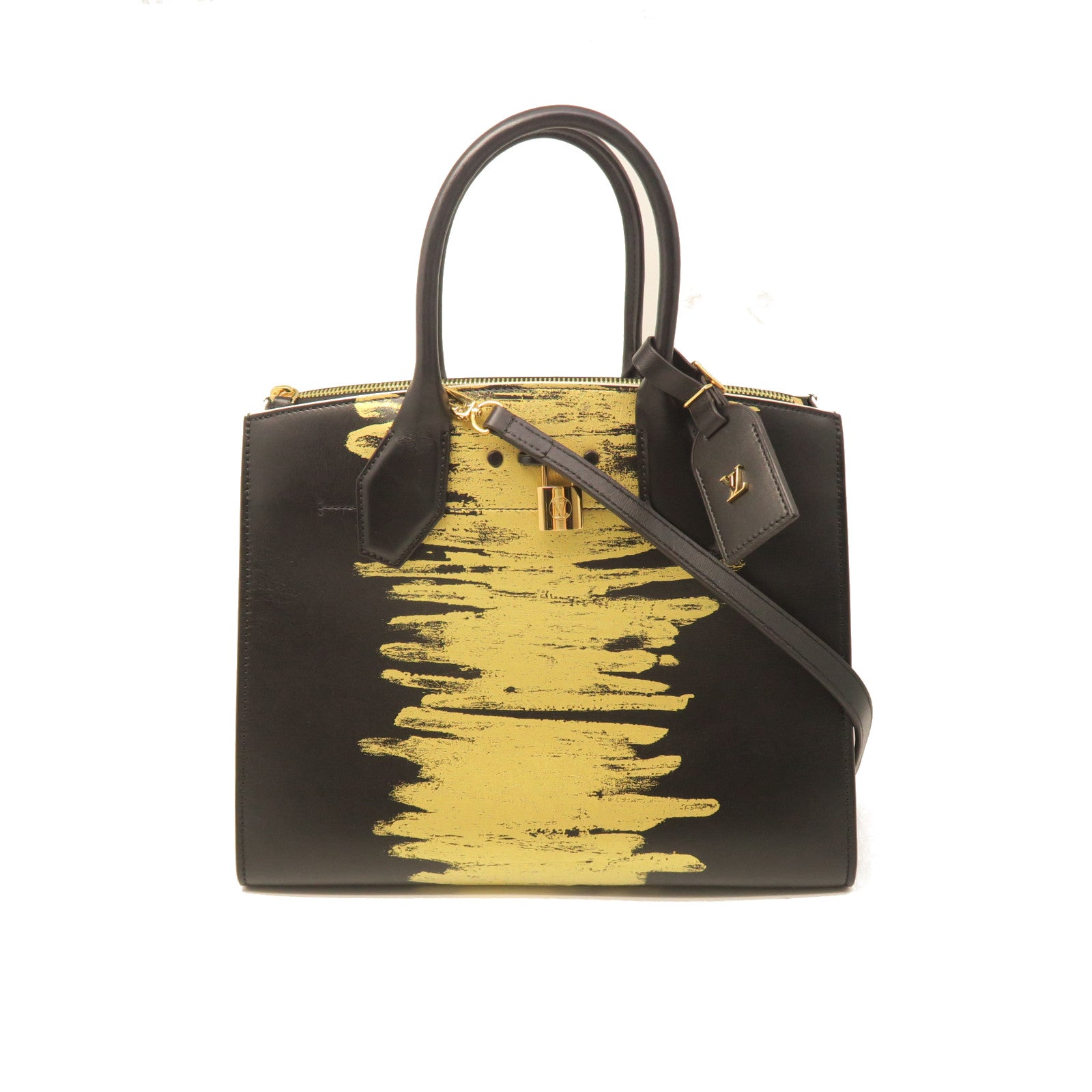 LOUIS VUITTON Cowhide Leather Steamer MM Handle Shoulder Bag Black/Gold
