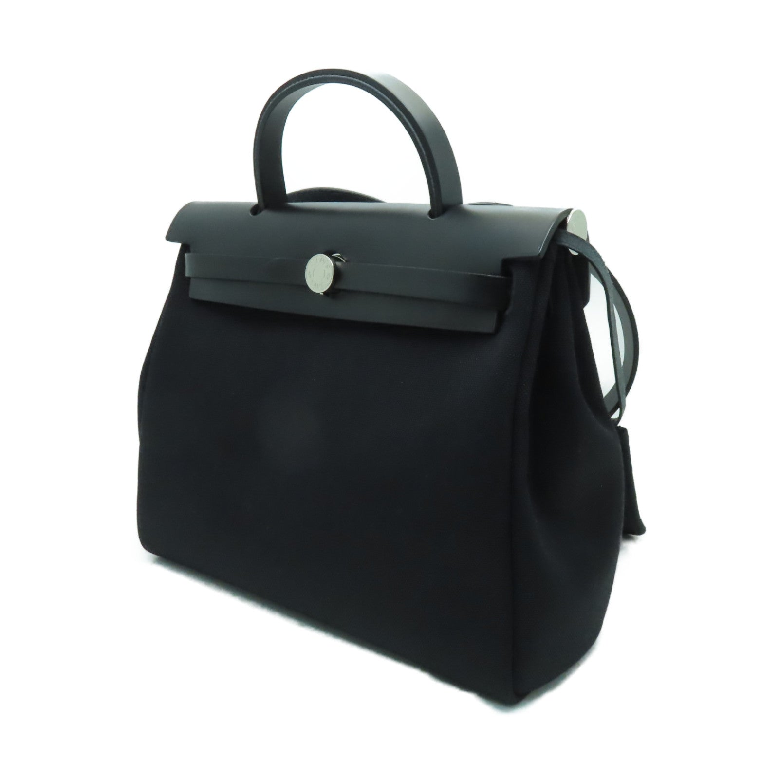 HERMES 帆布Herbag PM銀扣手挽肩背兩用袋黒色