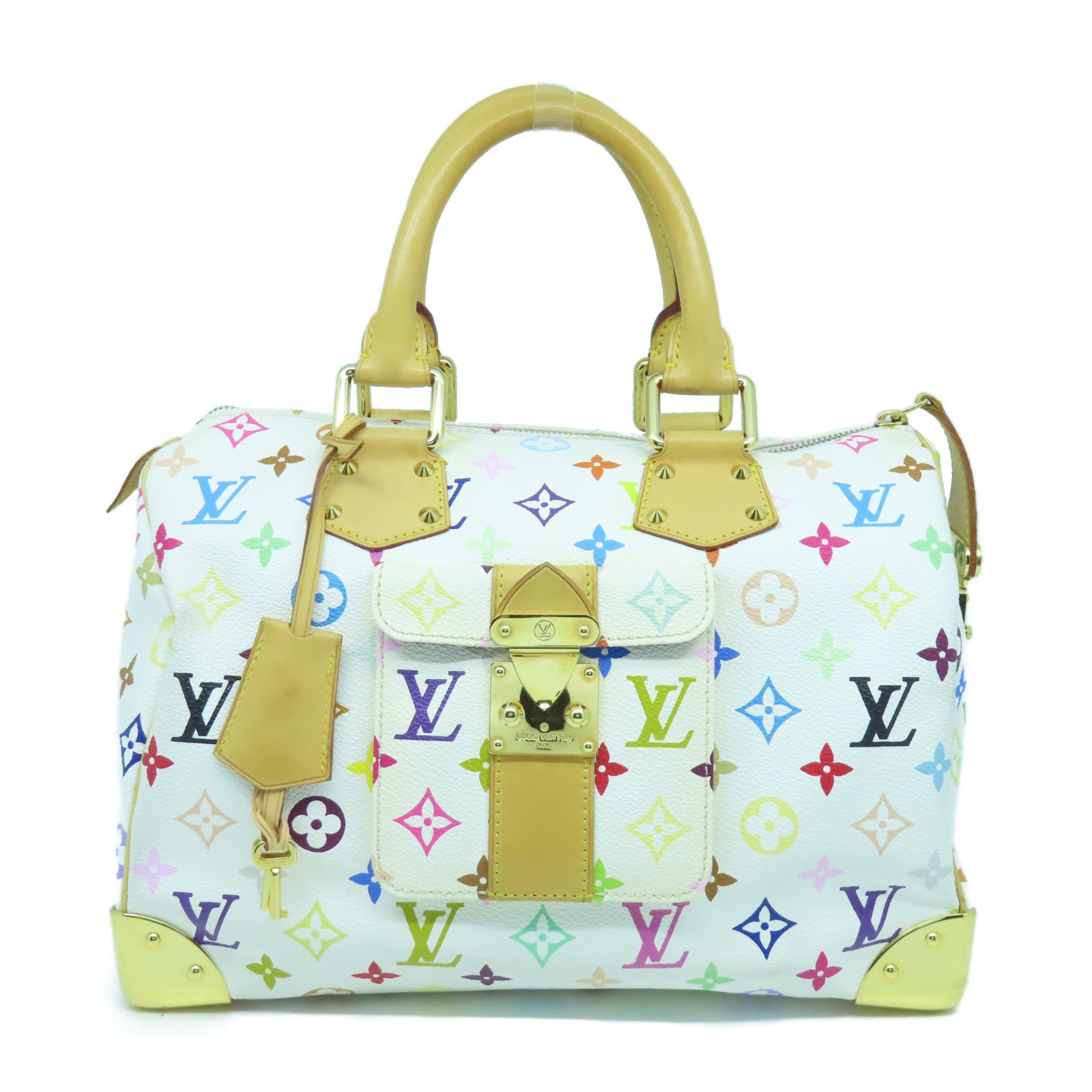 LOUIS VUITTON Monogram Multicolore Speedy 30金扣手挽袋白色