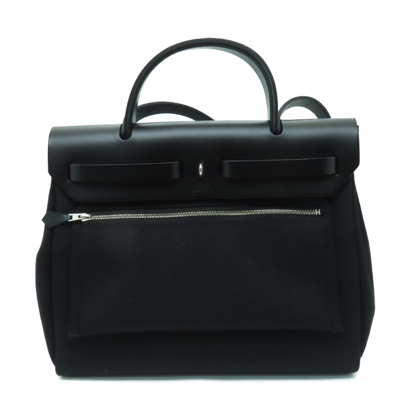 HERMES 帆布Herbag PM銀扣手挽肩背兩用袋黒色
