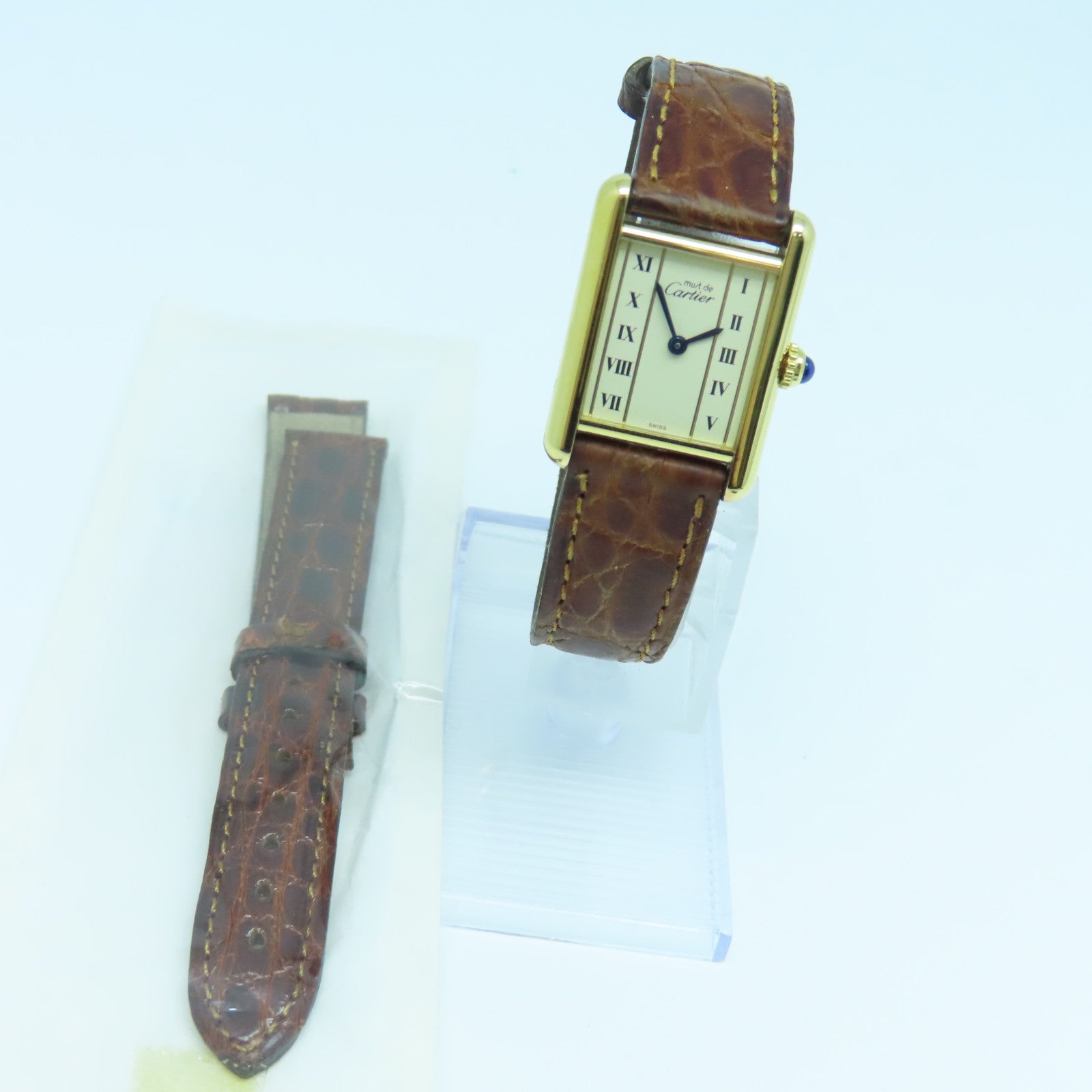 CARTIER Must De Cartier皮革带/不锈钢手表石英机芯米色