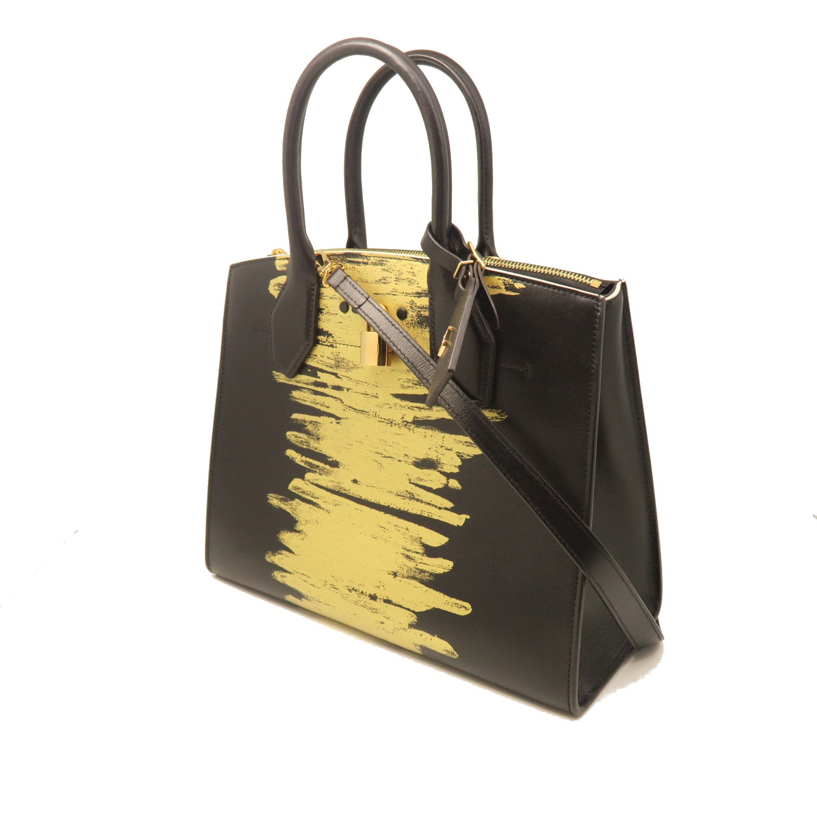LOUIS VUITTON Cowhide Leather Steamer MM Handle Shoulder Bag Black/Gold