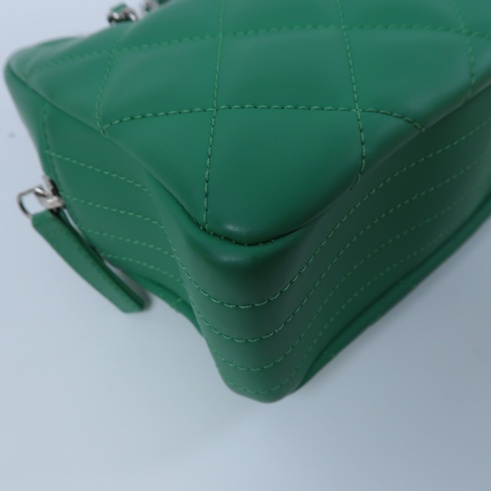 CHANEL 菱格PU皮革Chain Shoulder銀扣鏈帶肩背袋綠色