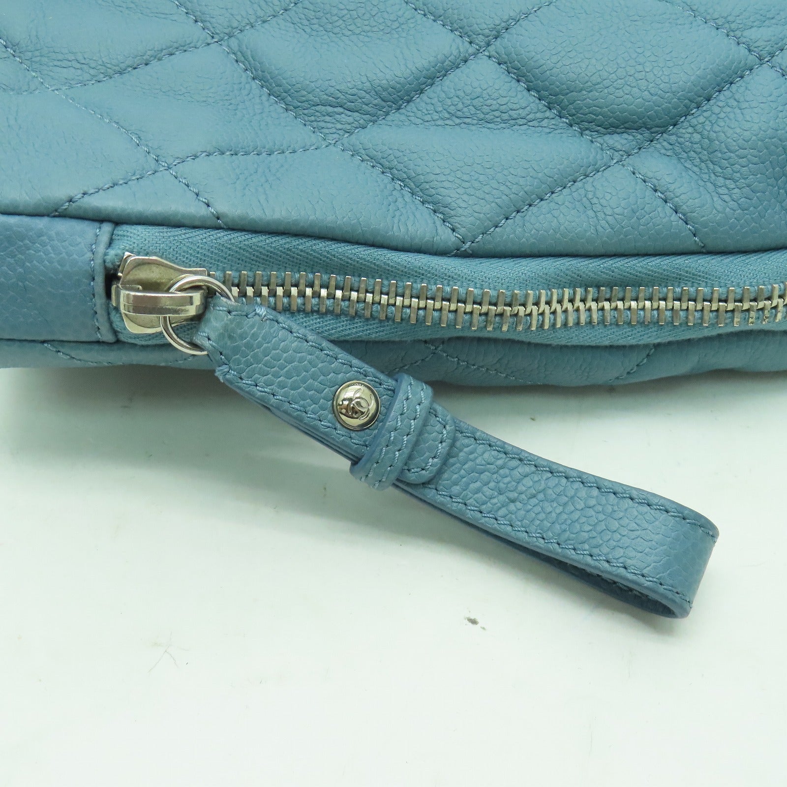 CHANEL 菱格牛皮皮革Shoulder Bag銀扣肩背袋藍色