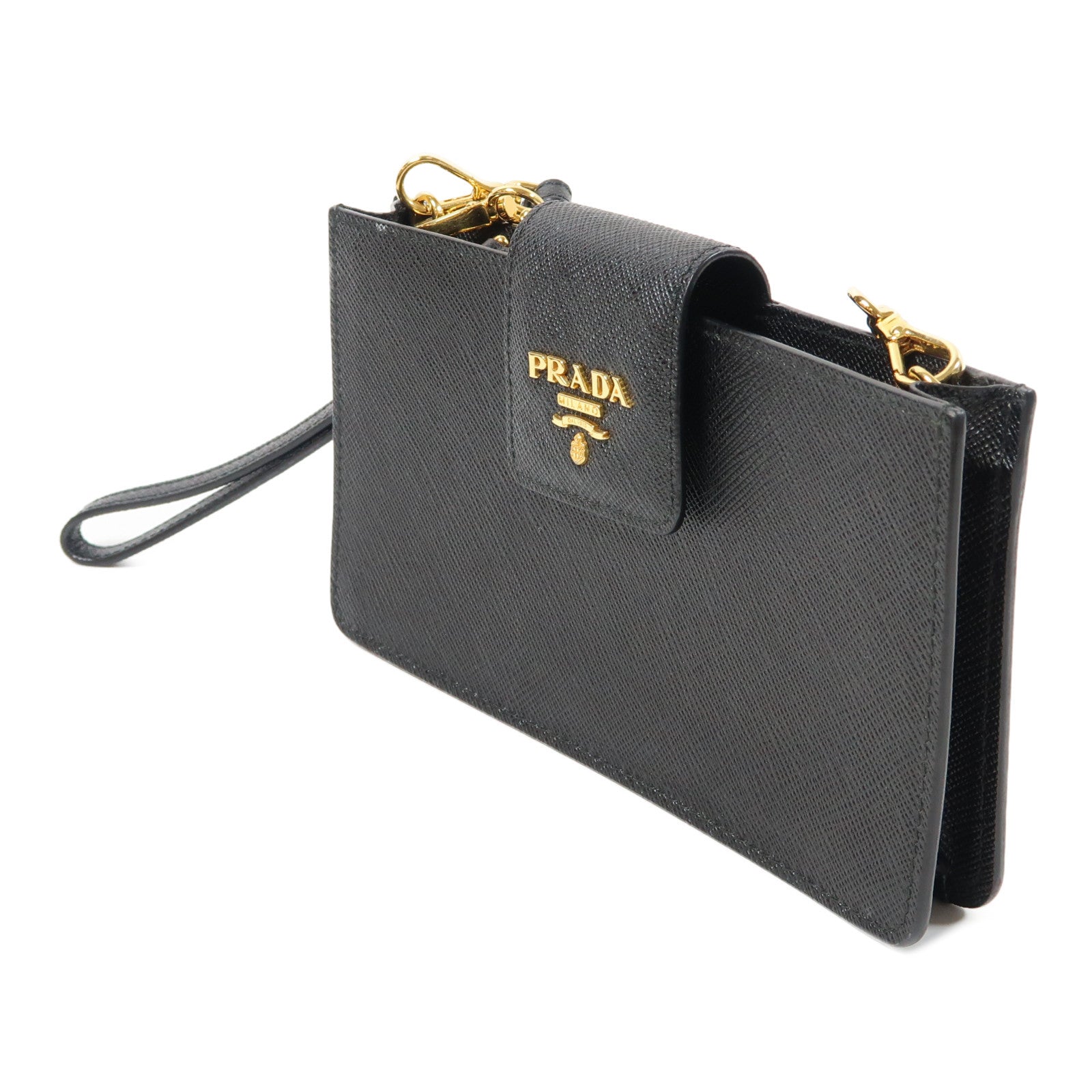 PRADA Saffino皮革2 Way Shoulder Bag金扣手挽肩背兩用袋黑色