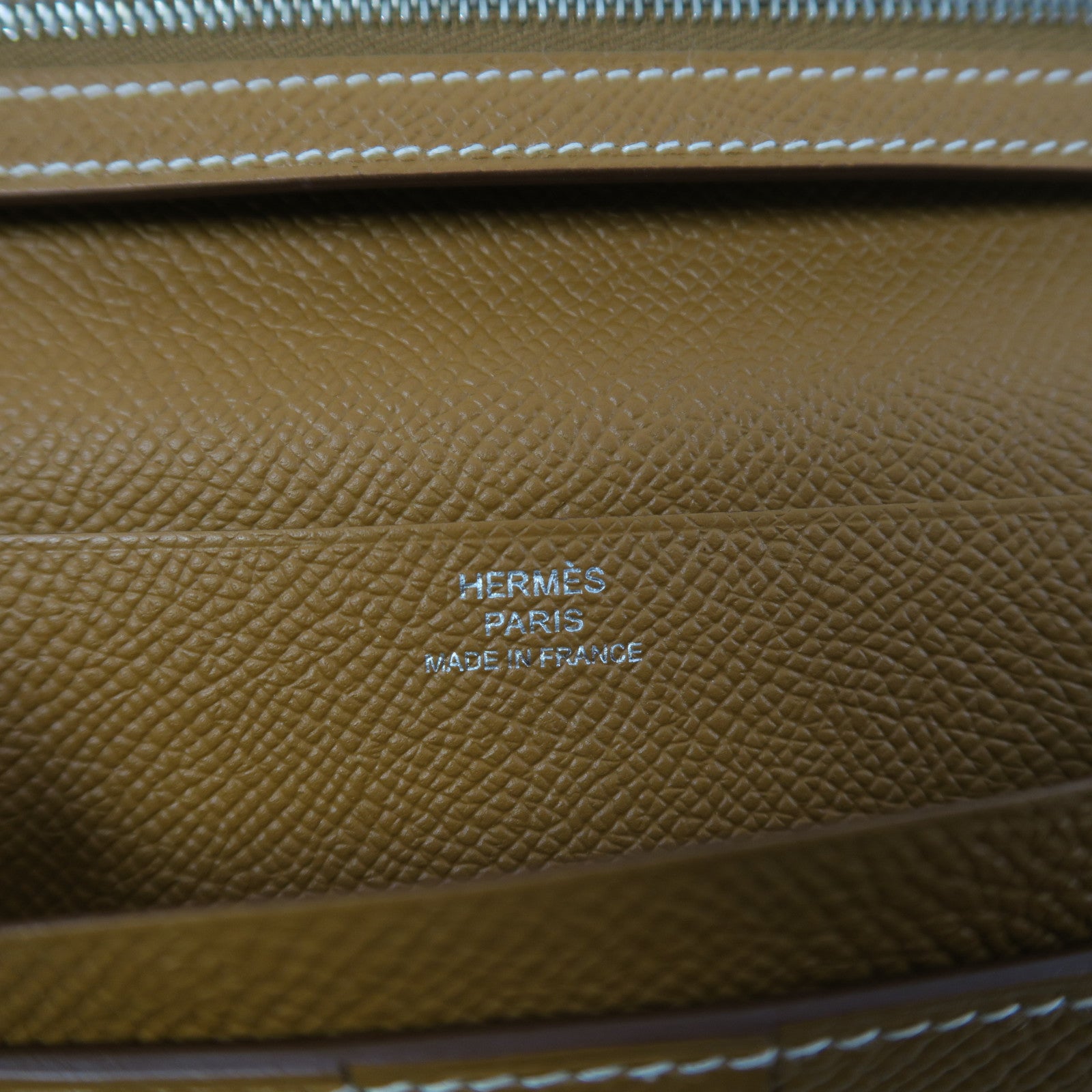 HERMES Epsom皮革Bearn銀扣長錢包經典駝色