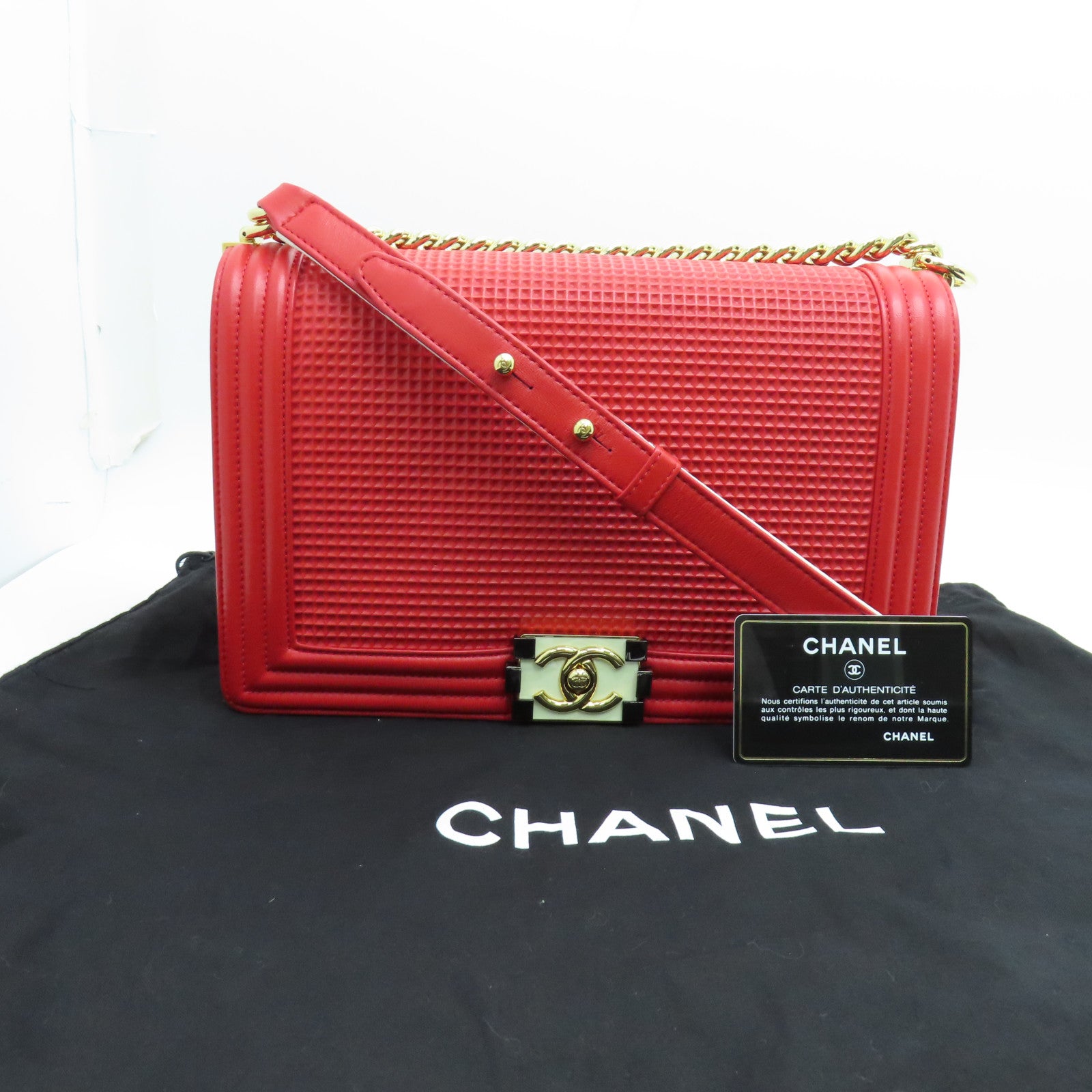 CHANEL 【激減優惠】牛皮皮革Boy 27cm金扣兩用手挽肩背袋紅色
