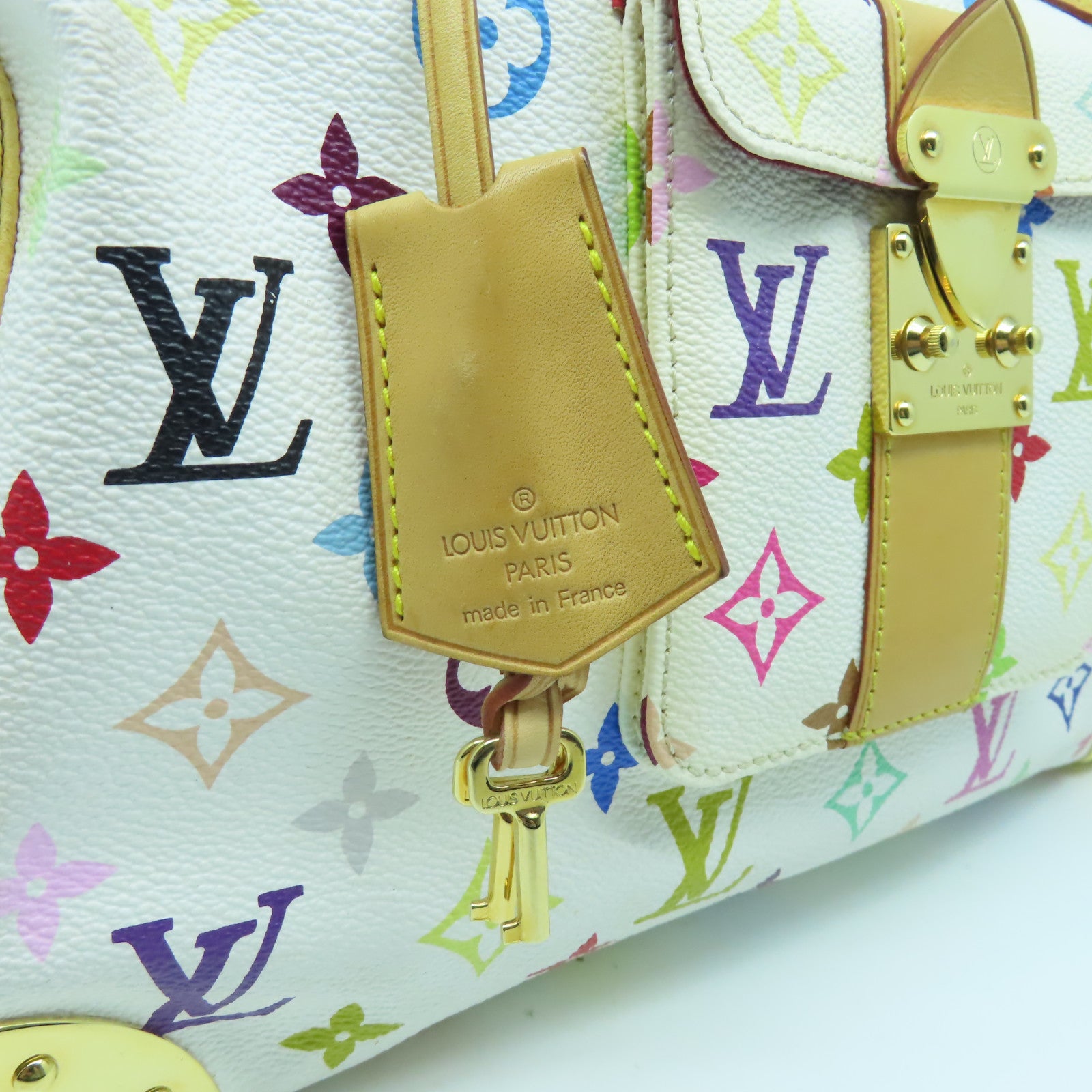LOUIS VUITTON Monogram Multicolore Speedy 30金扣手挽袋白色