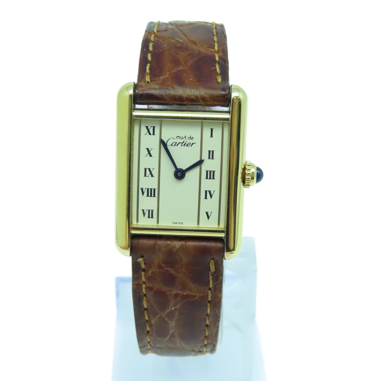 CARTIER Must De Cartier皮革带/不锈钢手表石英机芯米色