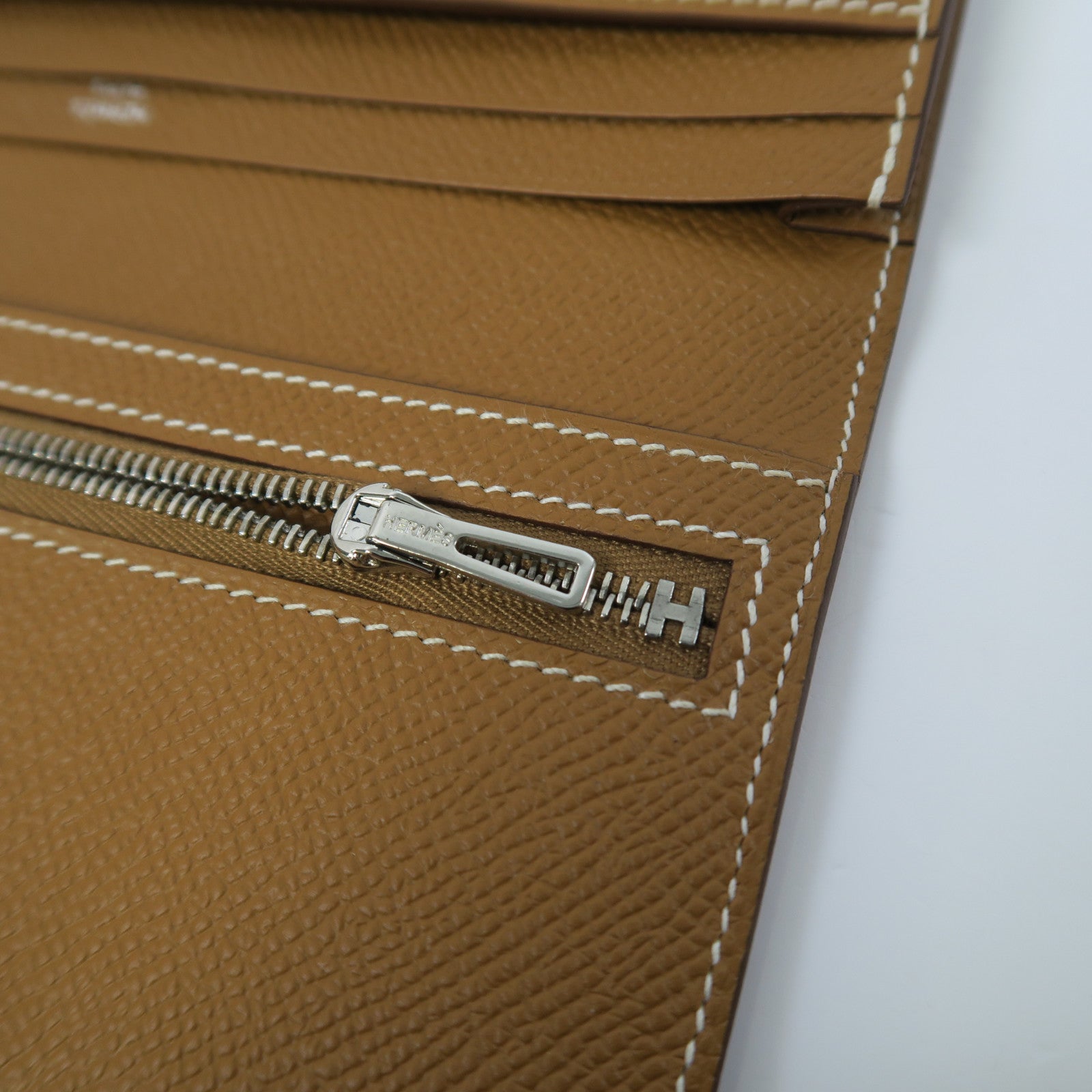 HERMES Epsom皮革Bearn銀扣長錢包經典駝色