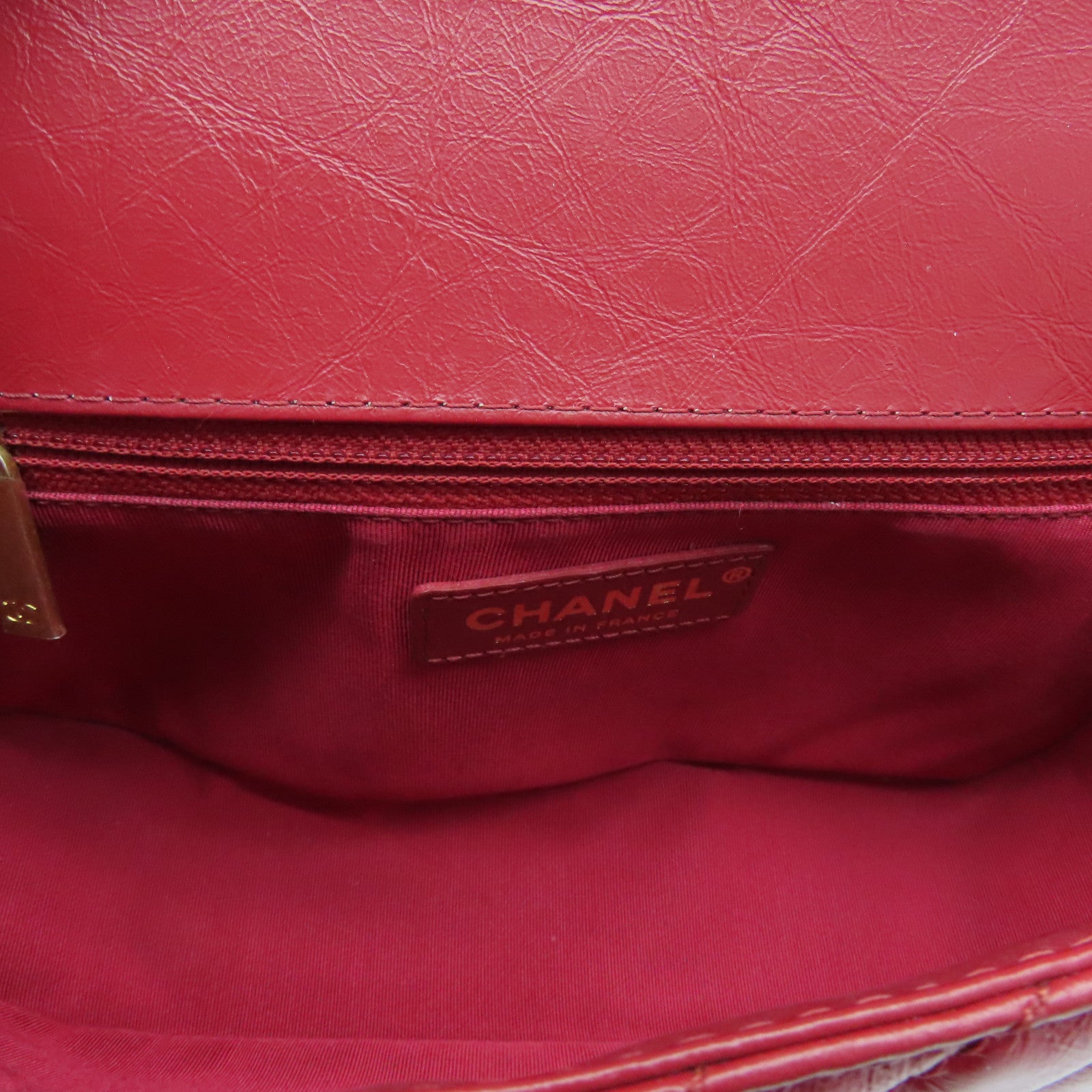CHANEL 斜纹牛皮皮革Chain Shoulder Bag金扣链带肩背袋红色
