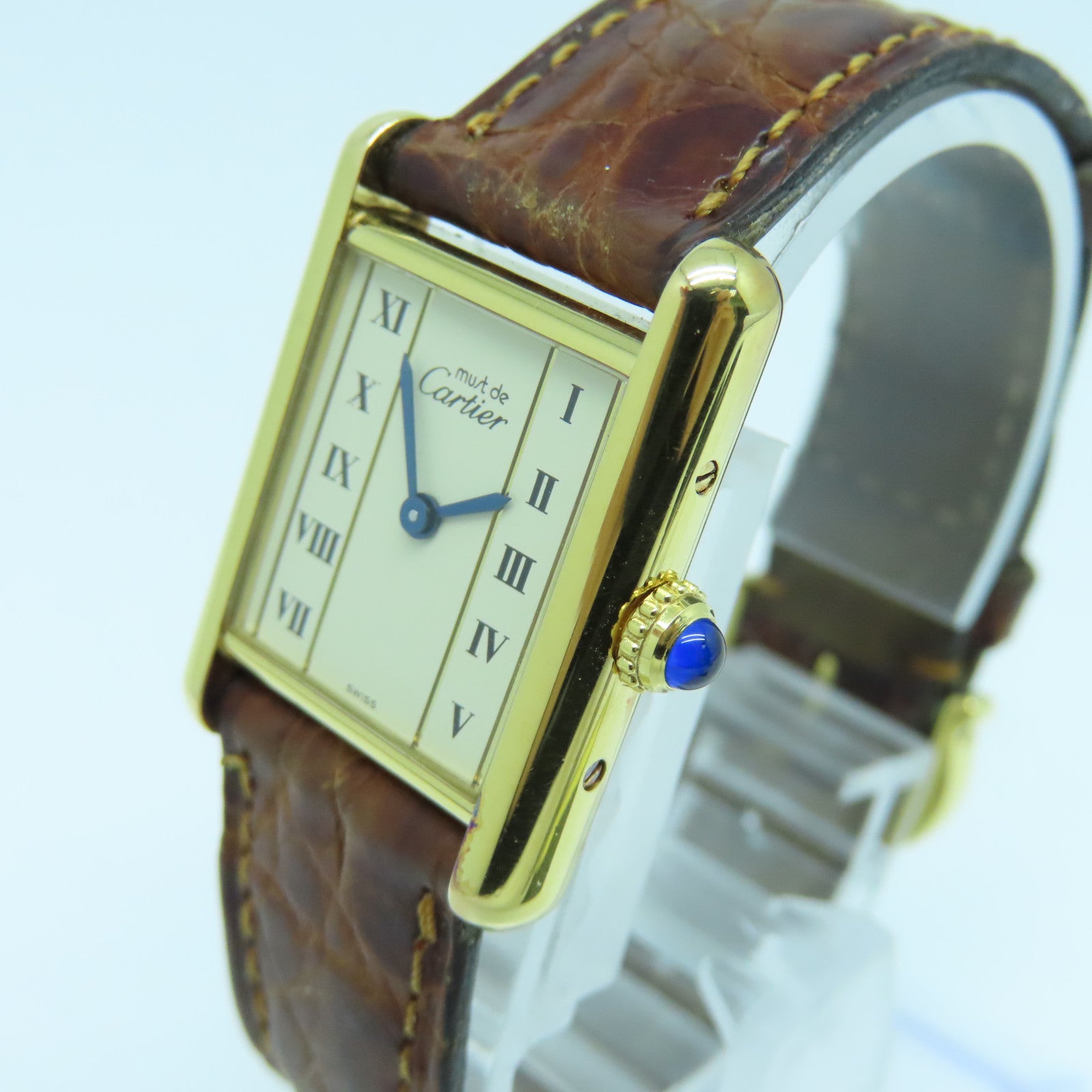 CARTIER Must De Cartier皮革带/不锈钢手表石英机芯米色