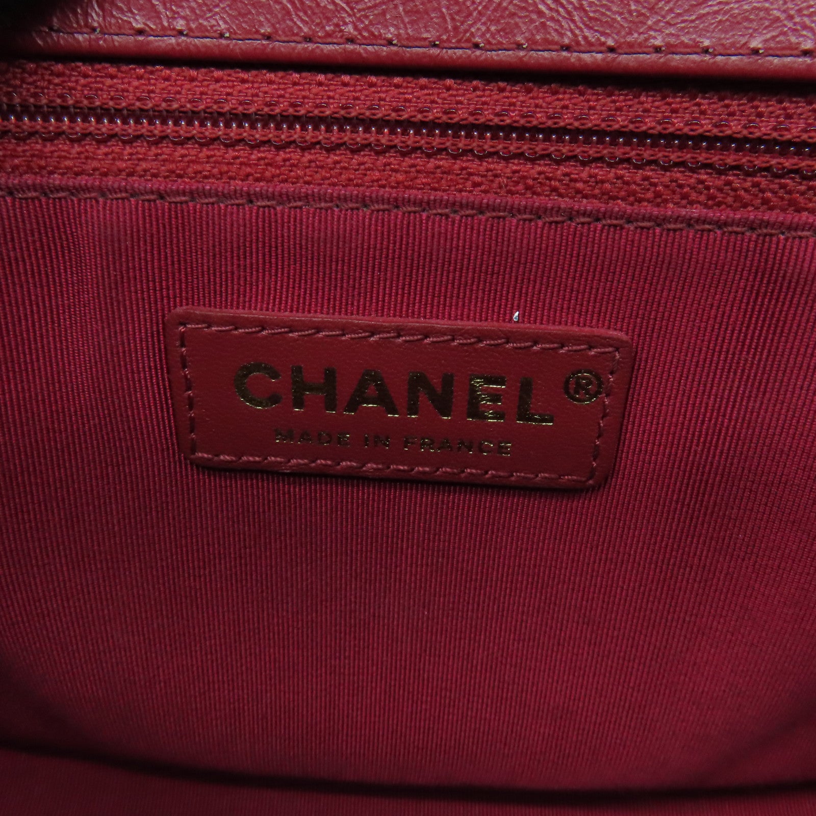 CHANEL 斜纹牛皮皮革Chain Shoulder Bag金扣链带肩背袋红色