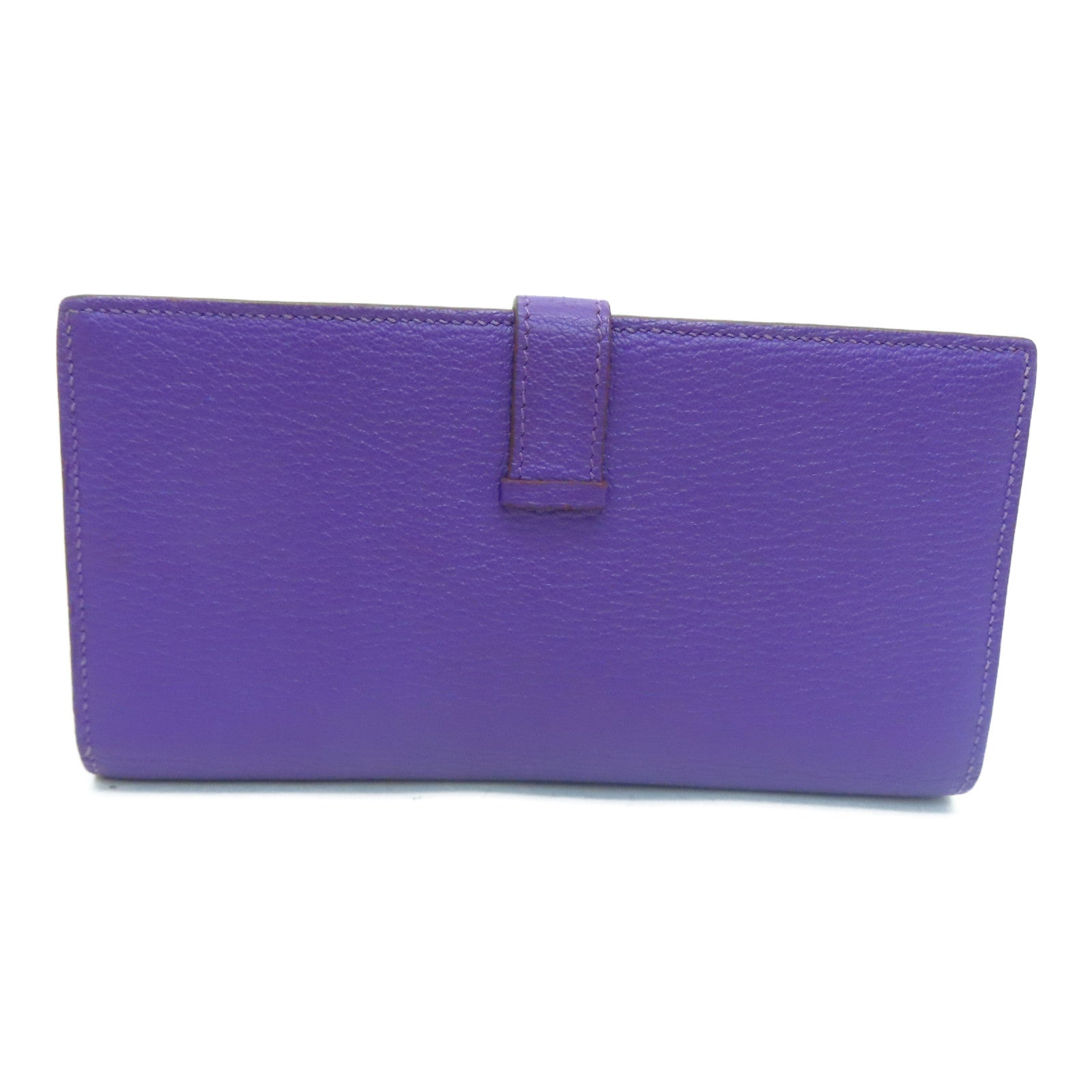 HERMES [Sharp Discount] Chevre Leather Bearn W Snap Silver Buckle Long Wallet Ultraviolet/Purple