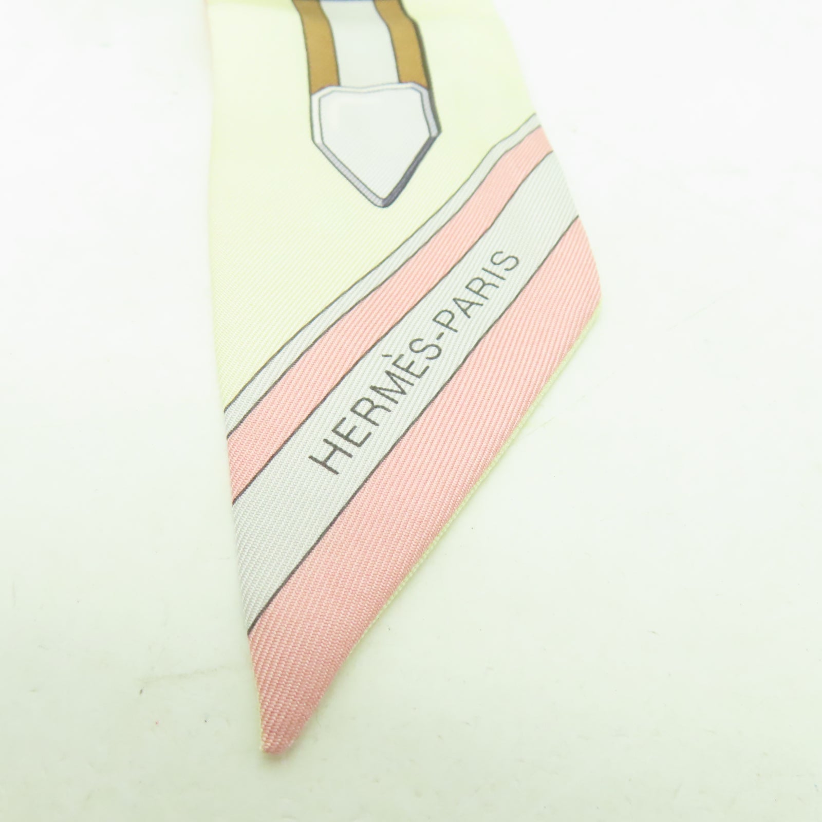 HERMES 絲質Twilly絲巾米色/粉紅色