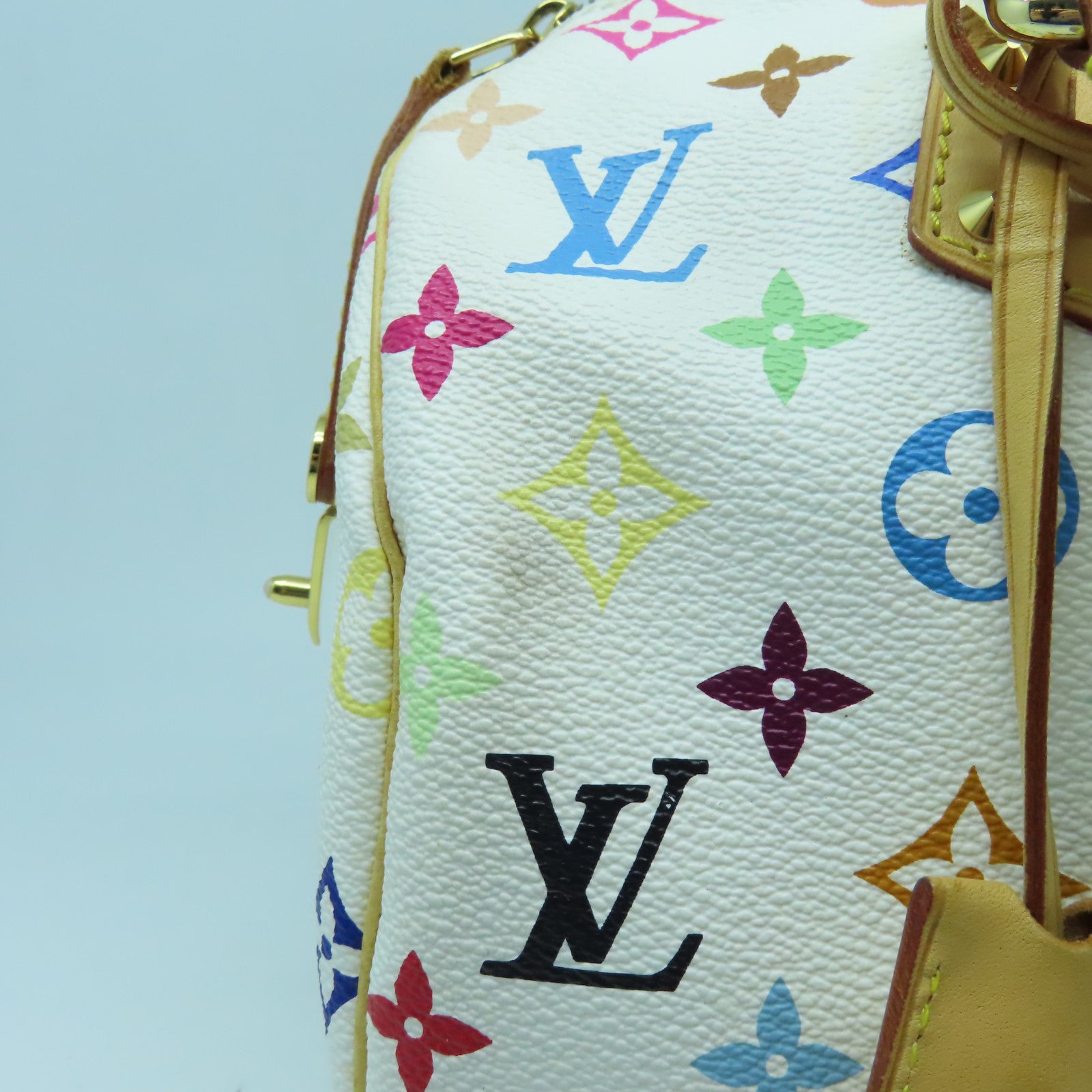 LOUIS VUITTON Monogram Multicolore Speedy 30金扣手挽袋白色