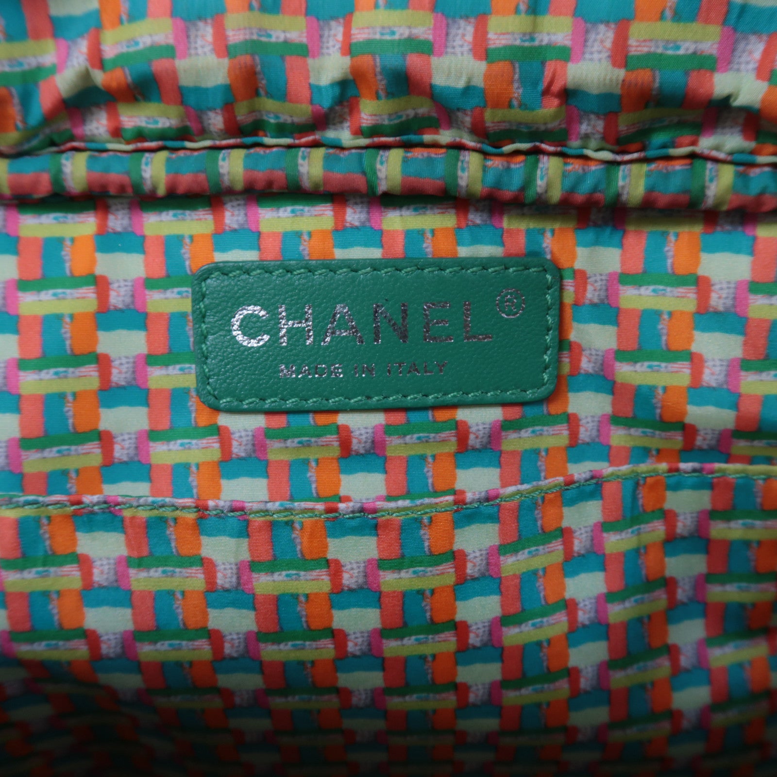 CHANEL 菱格PU皮革Chain Shoulder銀扣鏈帶肩背袋綠色