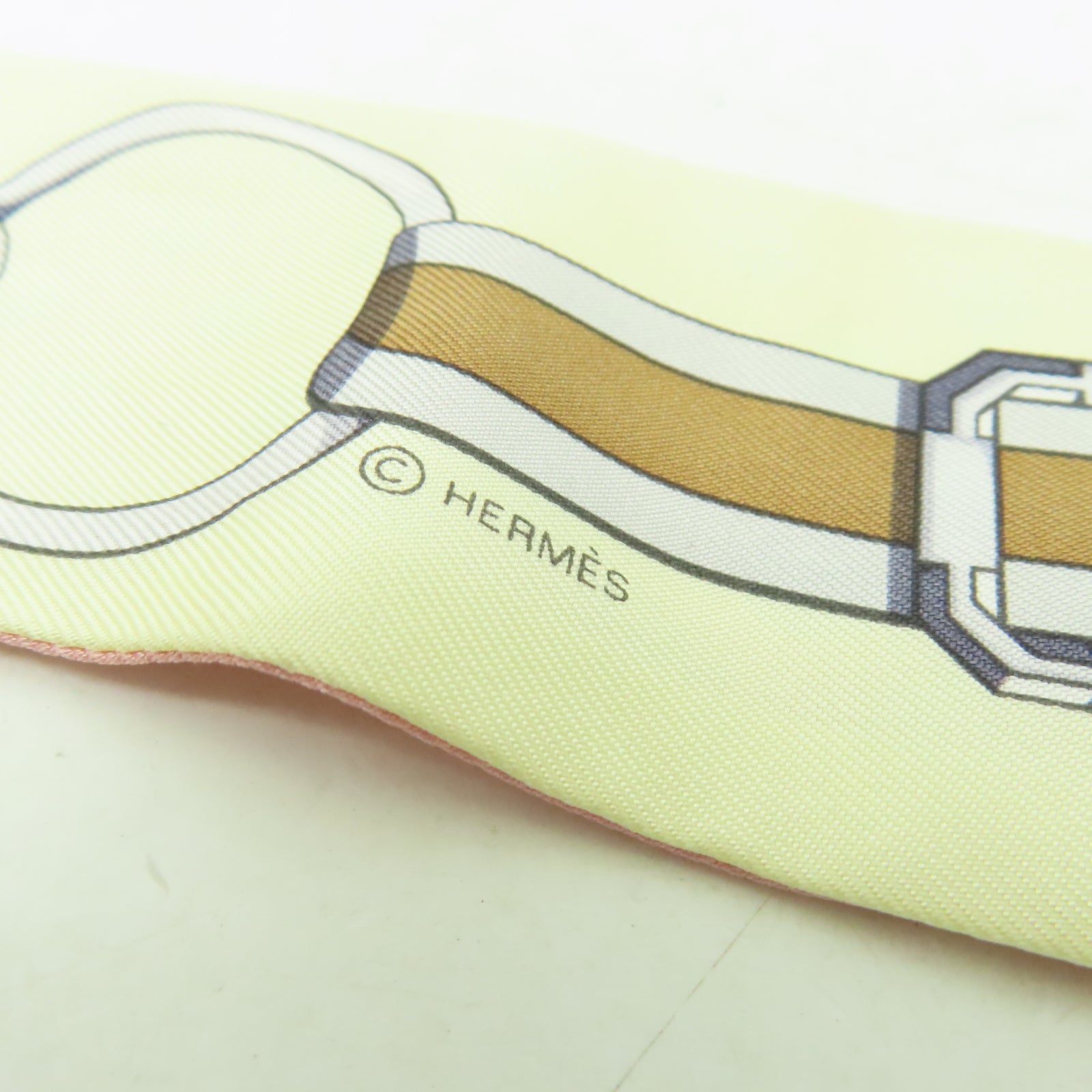 HERMES 絲質Twilly絲巾米色/粉紅色