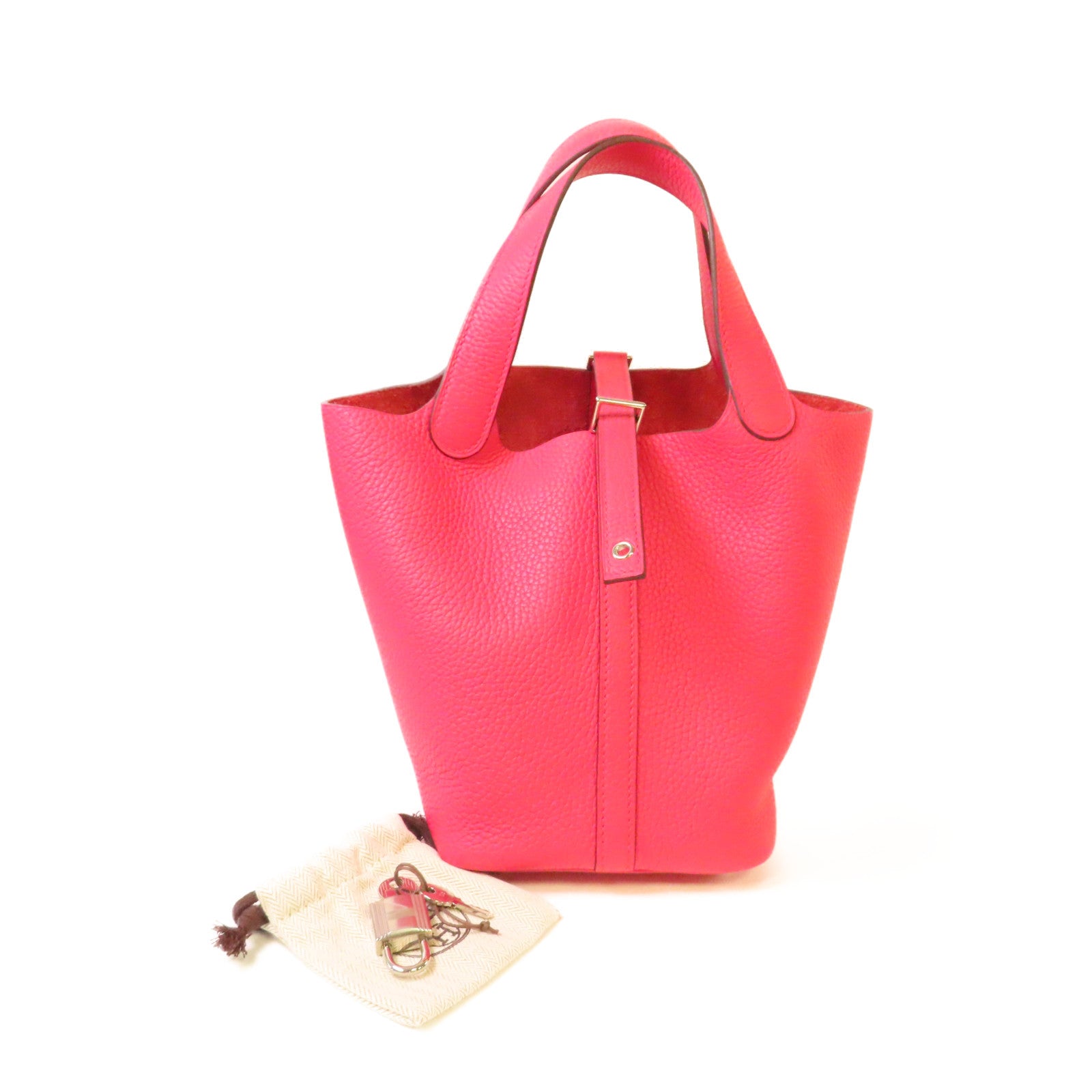 HERMES Clemence皮革Picotin PM Tote Bag銀扣手挽袋Rose Extreme玫瑰桃紅色
