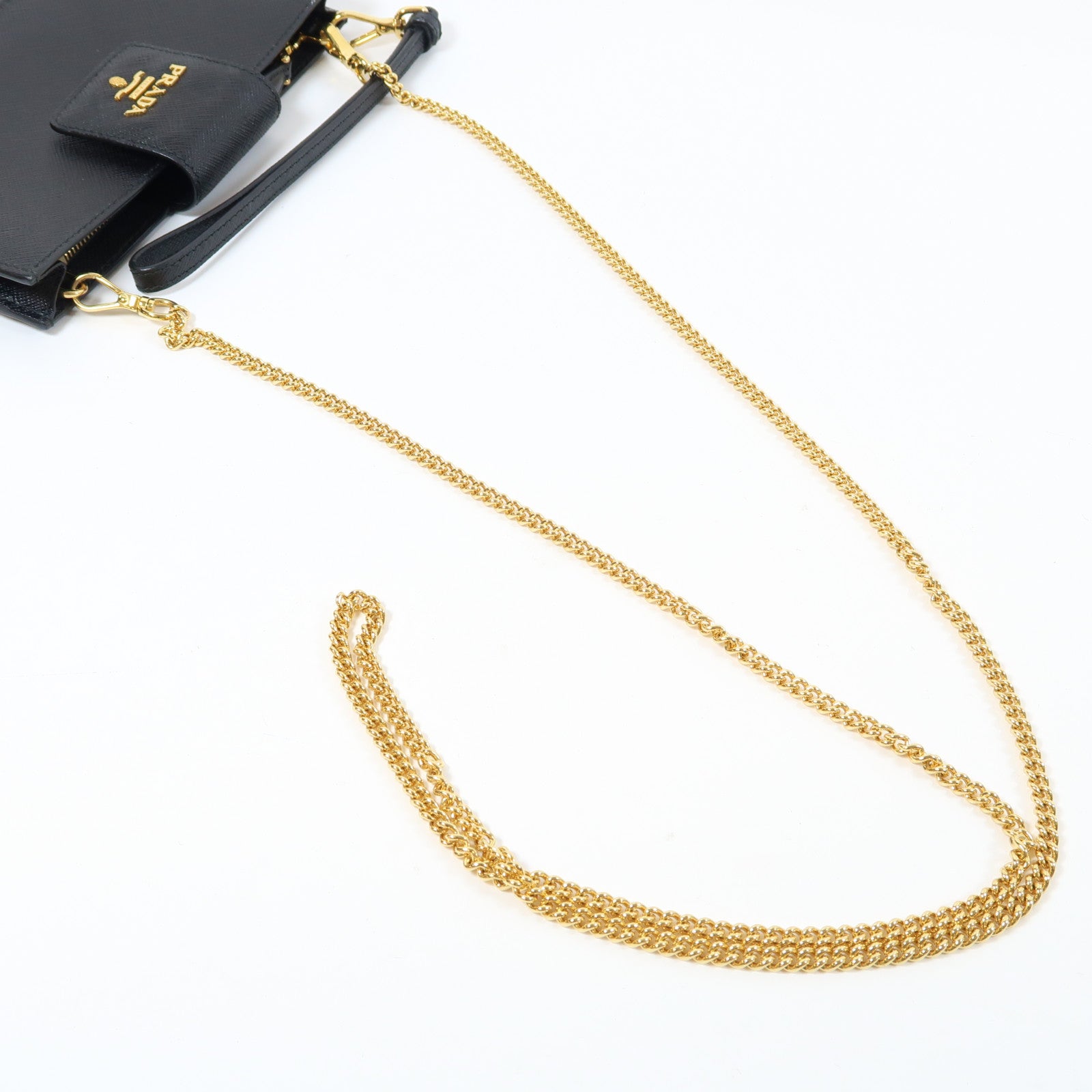PRADA Saffino皮革2 Way Shoulder Bag金扣手挽肩背兩用袋黑色