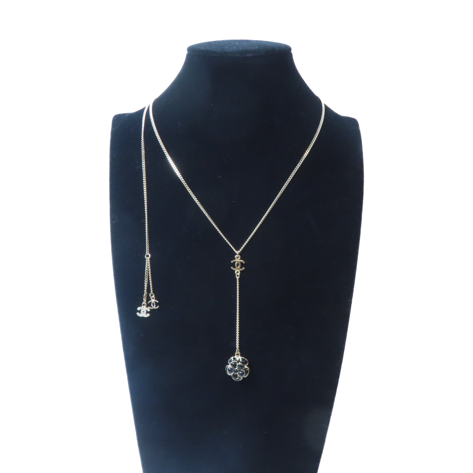 CHANEL 金屬Necklace金扣項鍊金色/黑色