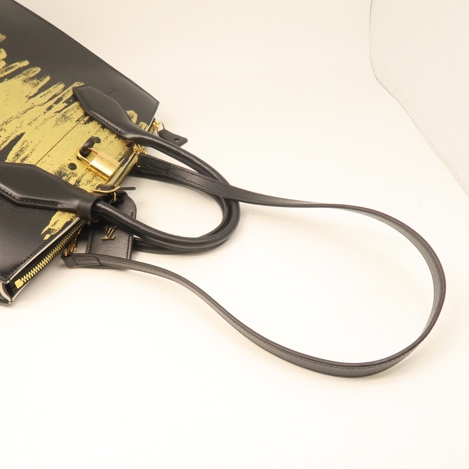 LOUIS VUITTON Cowhide Leather Steamer MM Handle Shoulder Bag Black/Gold