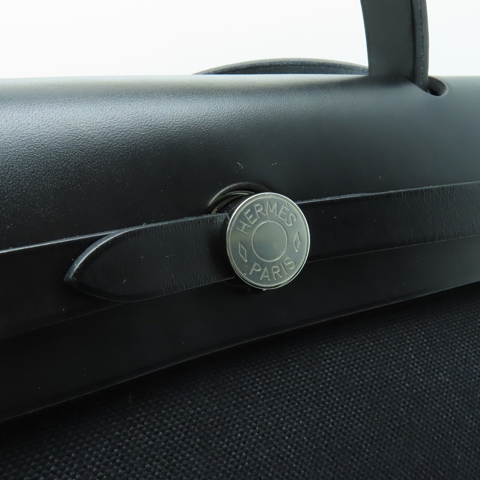HERMES 帆布Herbag PM銀扣手挽肩背兩用袋黒色