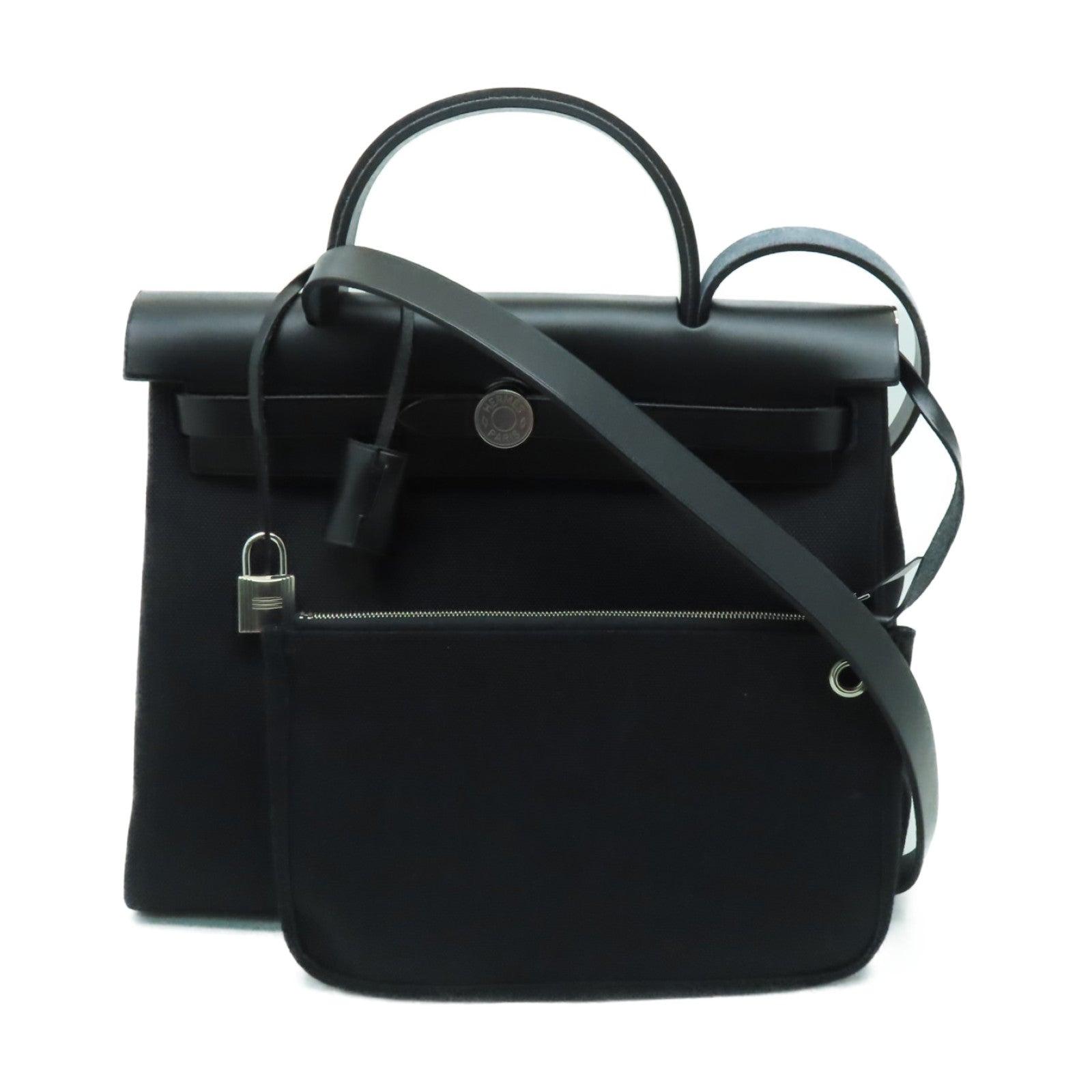 HERMES 帆布Herbag PM銀扣手挽肩背兩用袋黒色