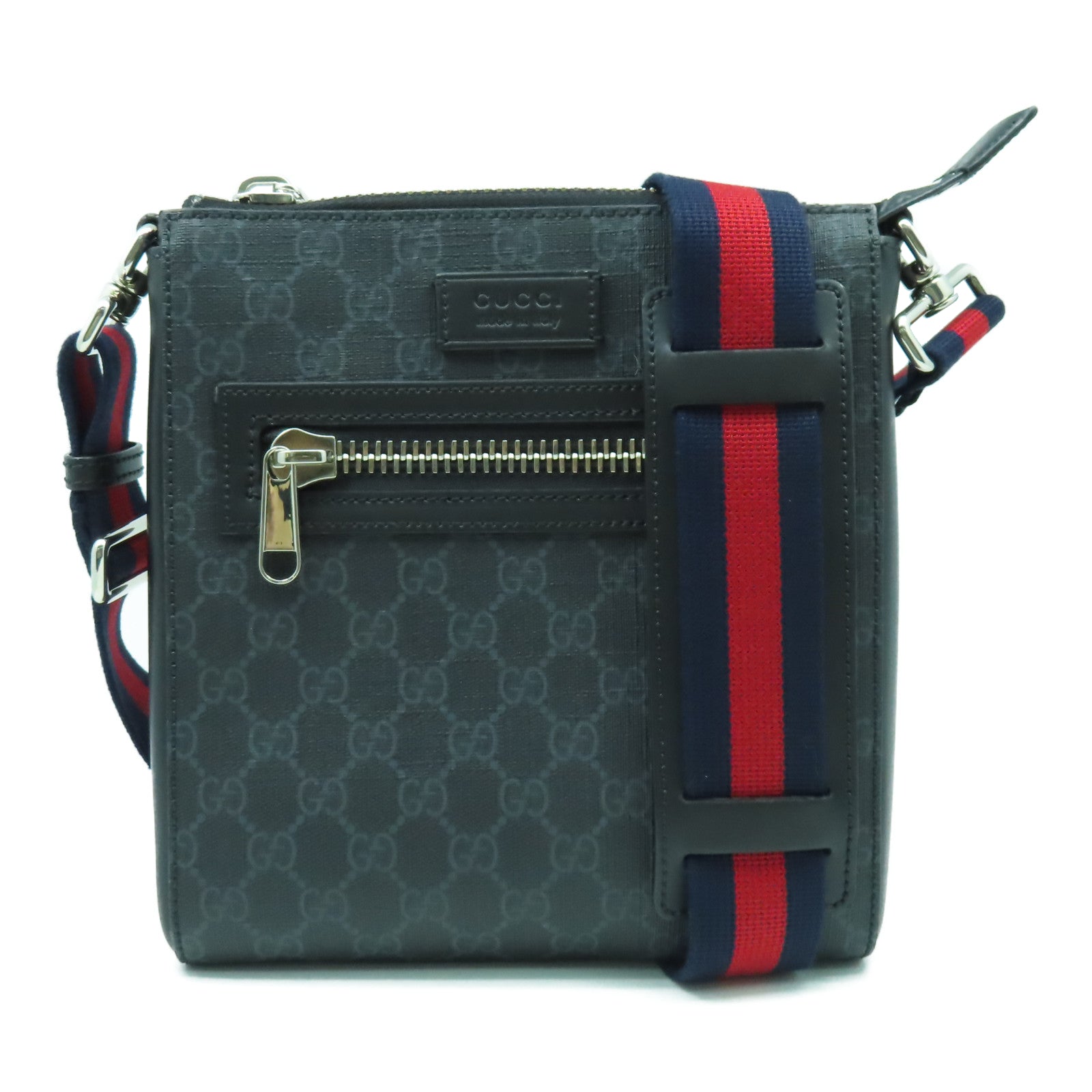 GUCCI 塗層帆布Supreme Messenger銀扣肩背袋黑色