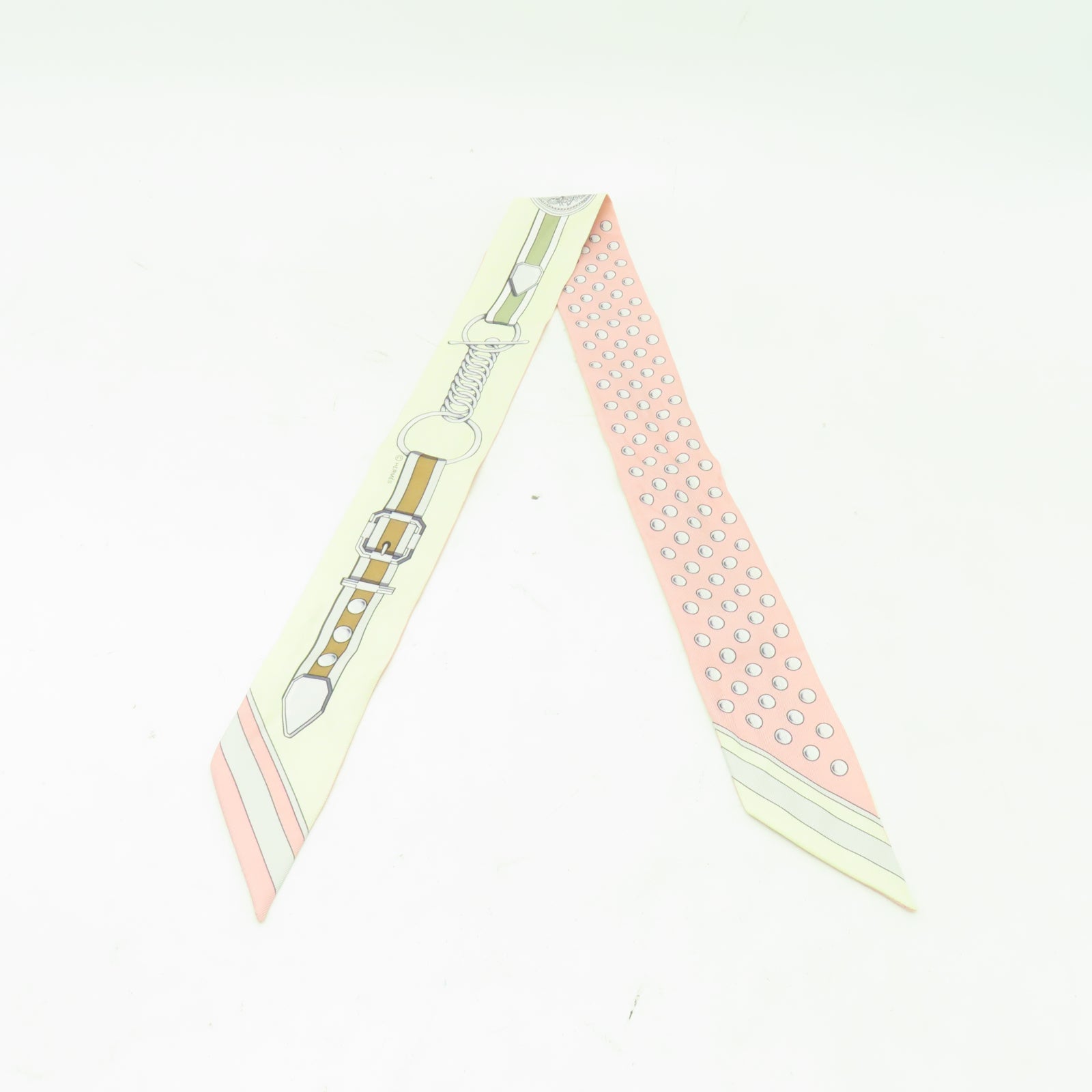 HERMES 絲質Twilly絲巾米色/粉紅色