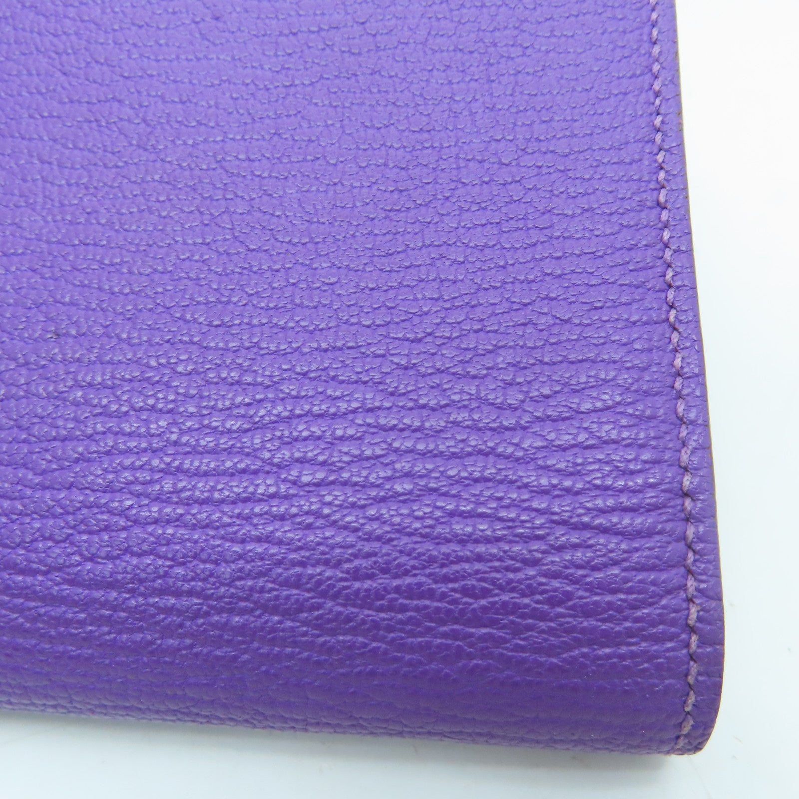HERMES [Sharp Discount] Chevre Leather Bearn W Snap Silver Buckle Long Wallet Ultraviolet/Purple