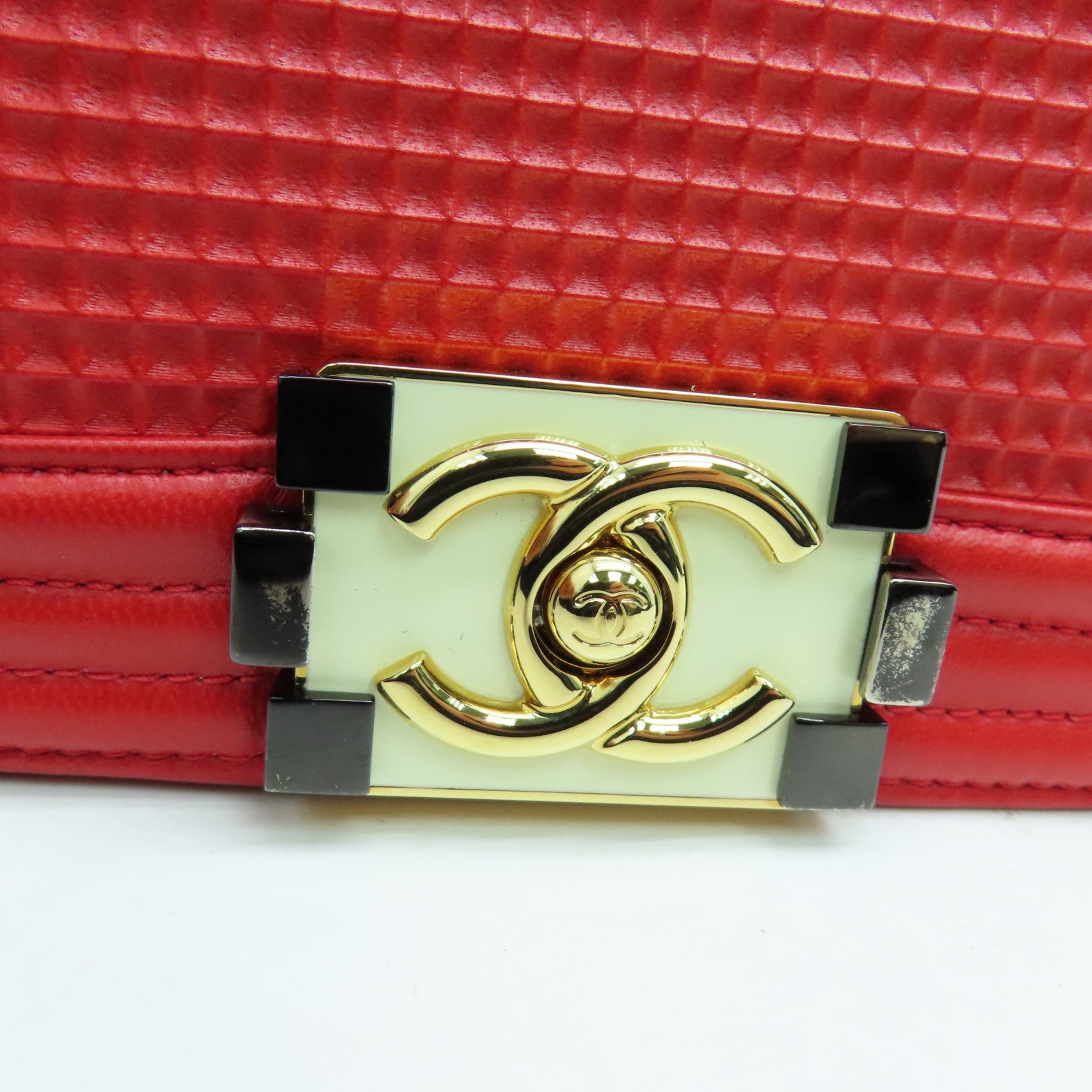 CHANEL 【激減優惠】牛皮皮革Boy 27cm金扣兩用手挽肩背袋紅色