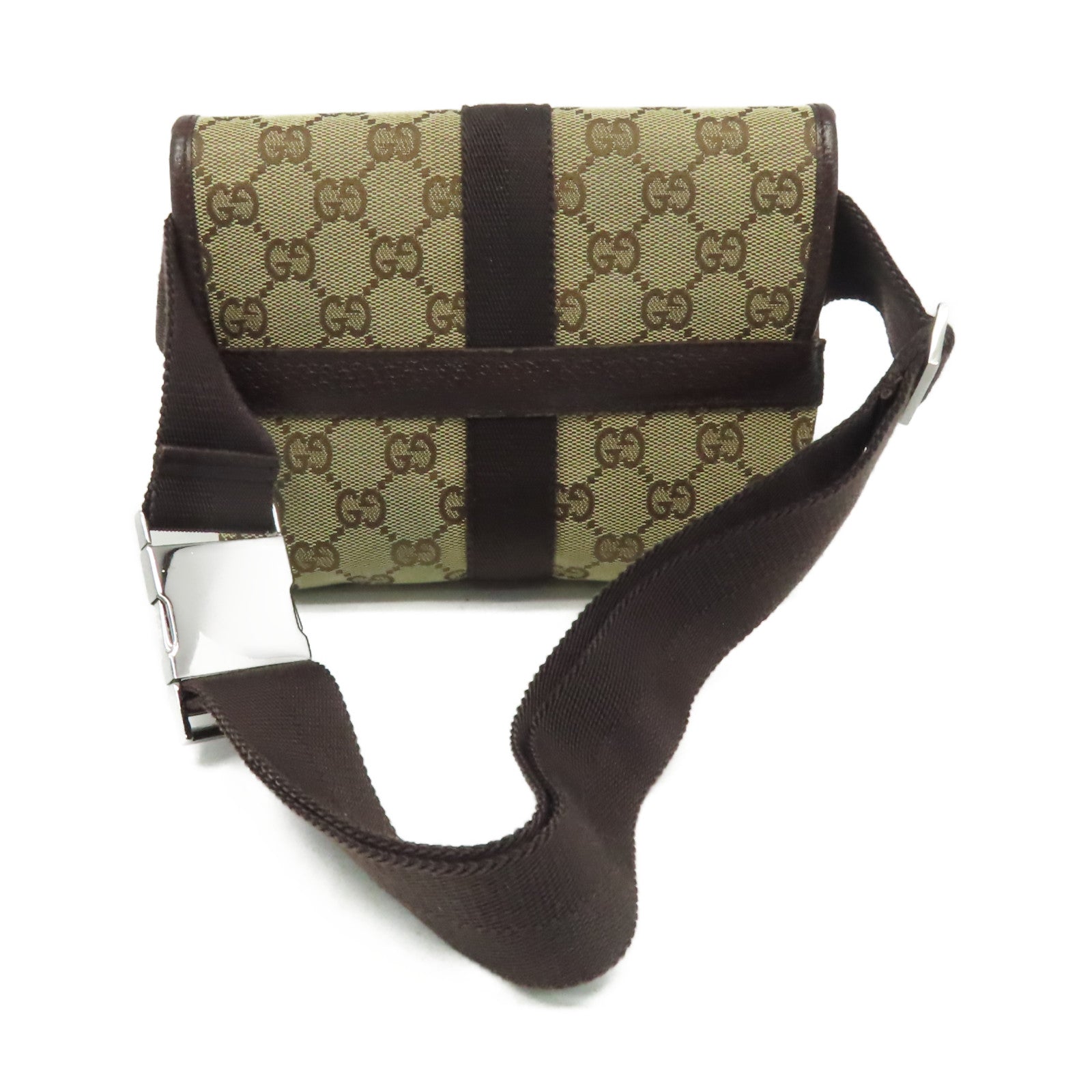 GUCCI GG帆布Waist Body Bag銀扣腰包啡色